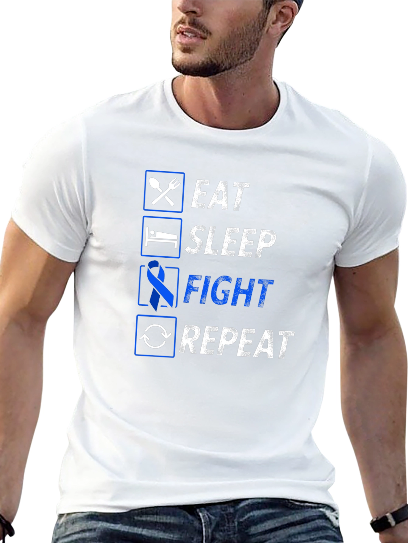Eat Sleep Fight Repeat Graphic Tee - Awareness T-Shirt