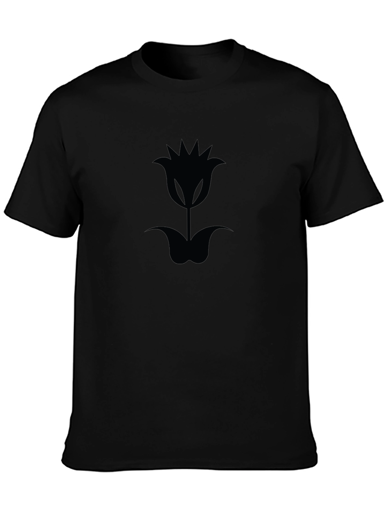 Black T-Shirt with Tulip Flower Graphic