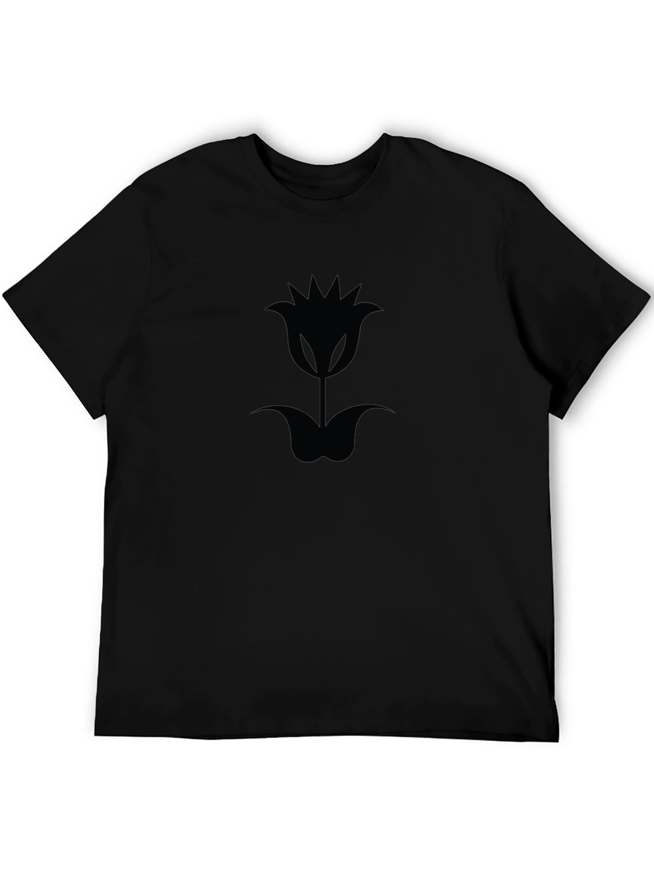 Black T-Shirt with Tulip Flower Graphic