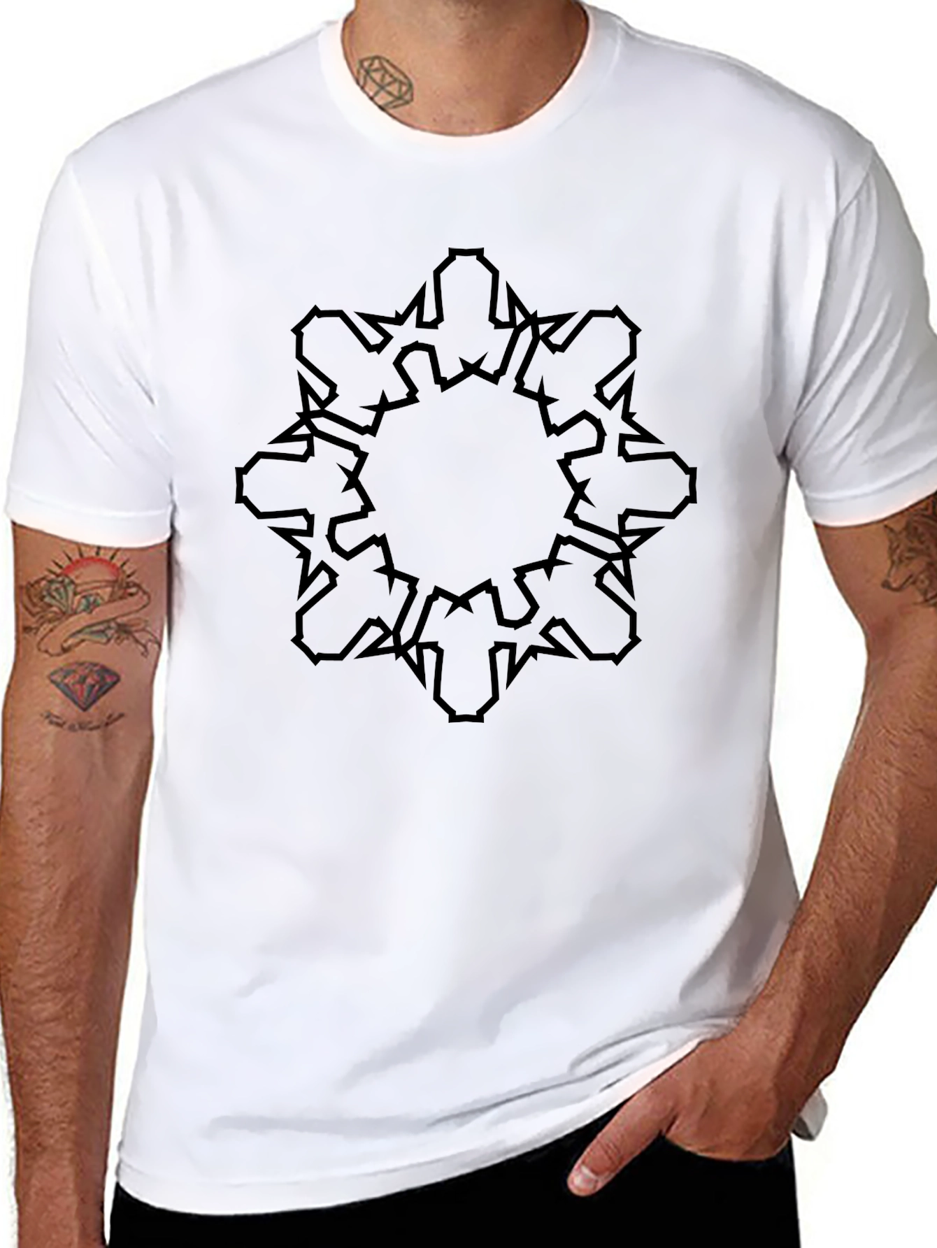 Black Graphic Tee - Geometric Print