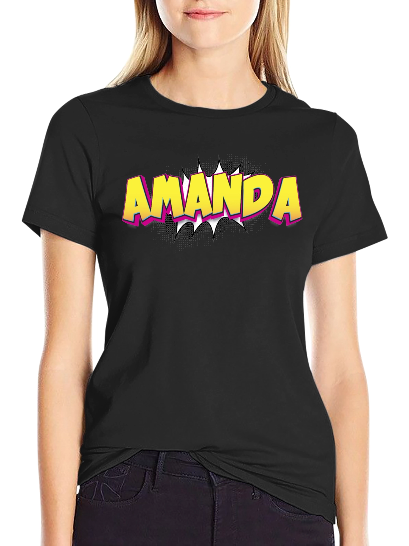 Amanda Comic Book Style T-Shirt - Black Cotton Tee