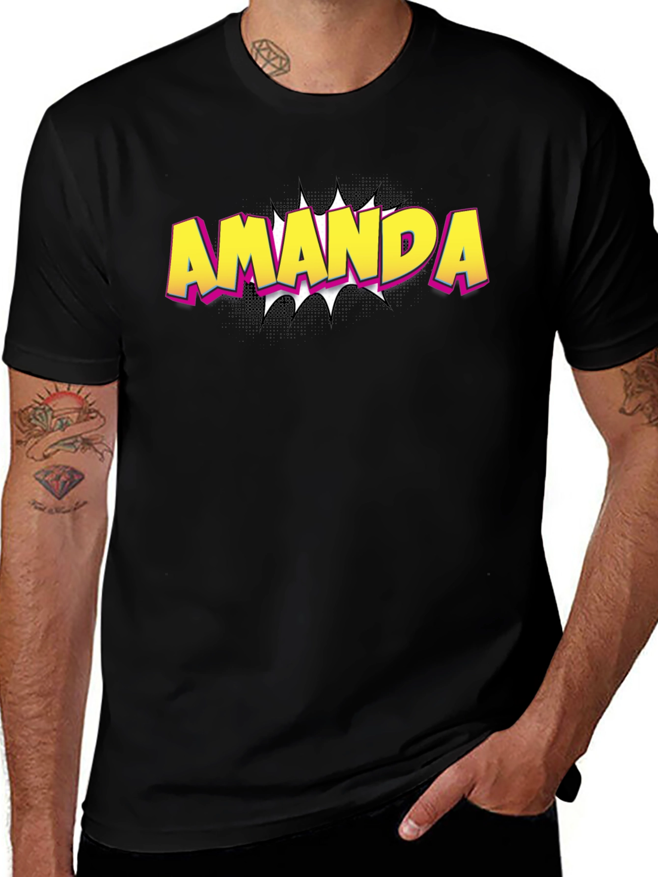 Amanda Comic Book Style T-Shirt - Black Cotton Tee
