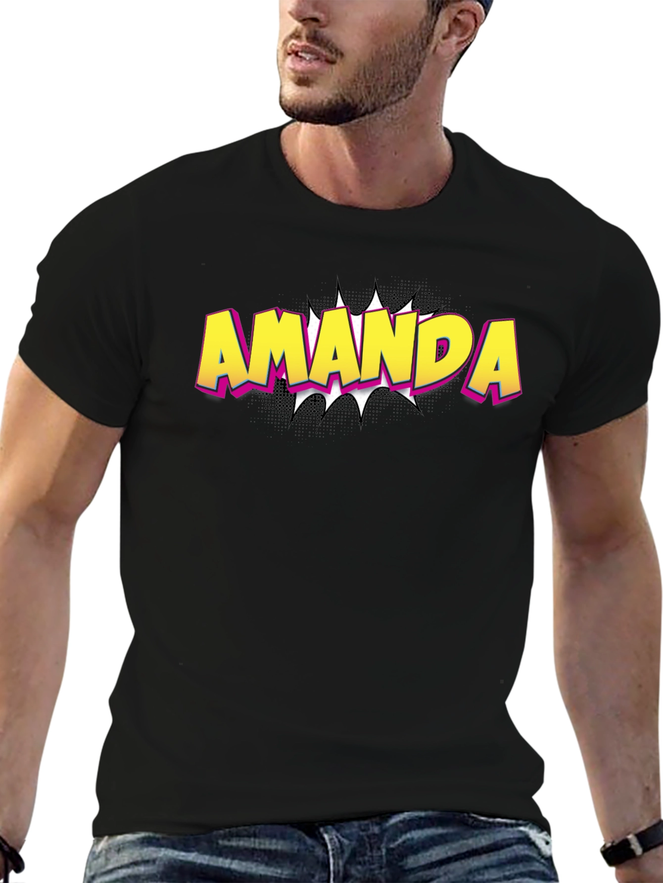 Amanda Comic Book Style T-Shirt - Black Cotton Tee