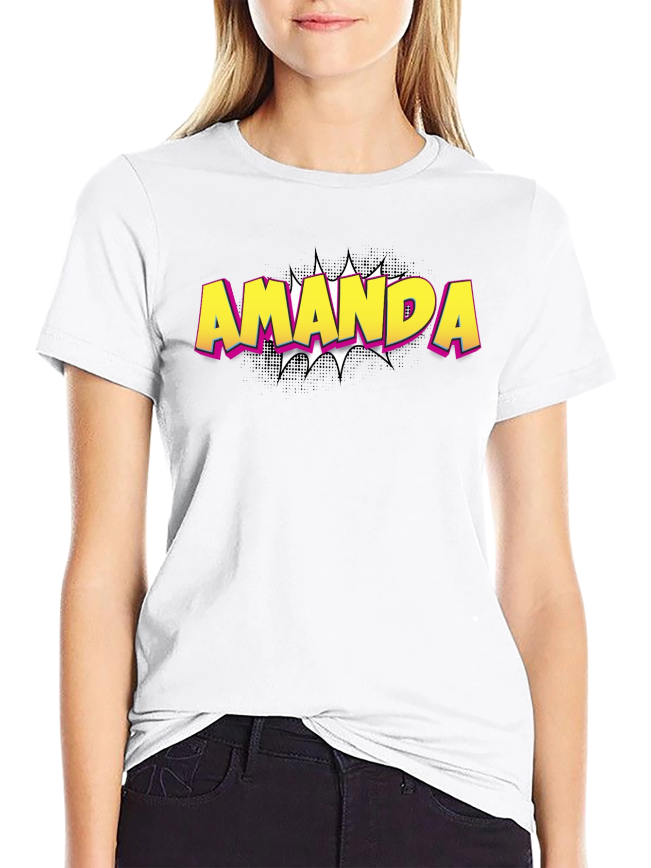 Amanda Comic Book Style T-Shirt - Black Cotton Tee