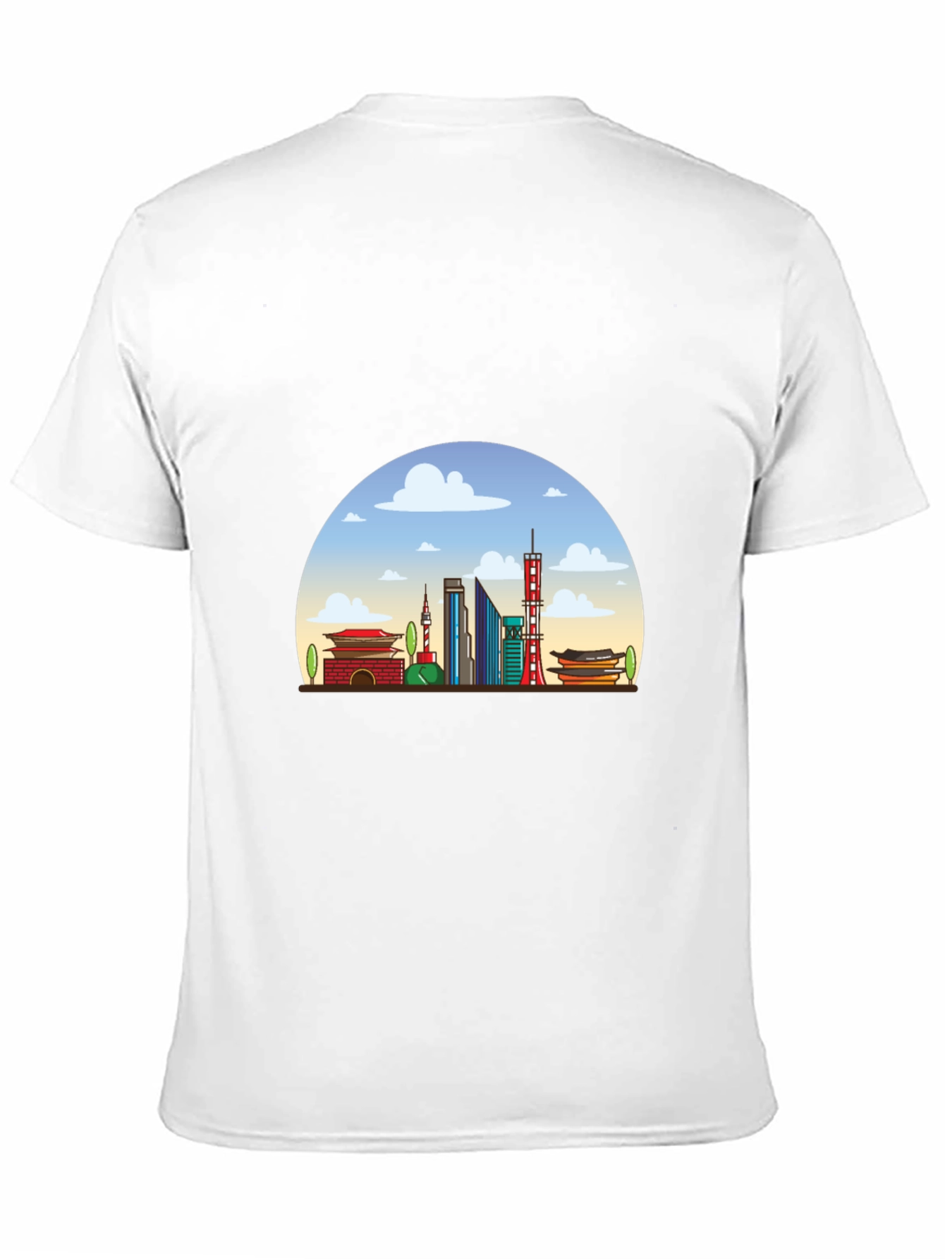 Seoul Skyline Graphic Tee - Black Cotton T-Shirt
