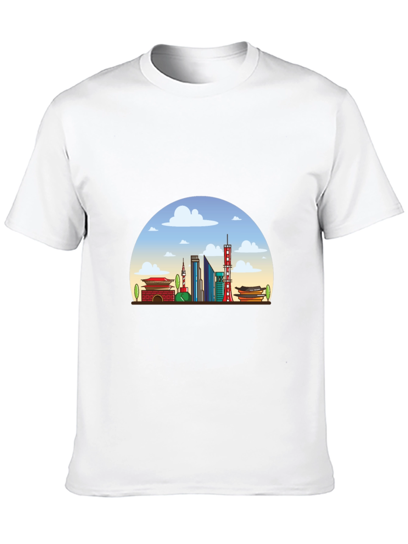 Seoul Skyline Graphic Tee - Black Cotton T-Shirt