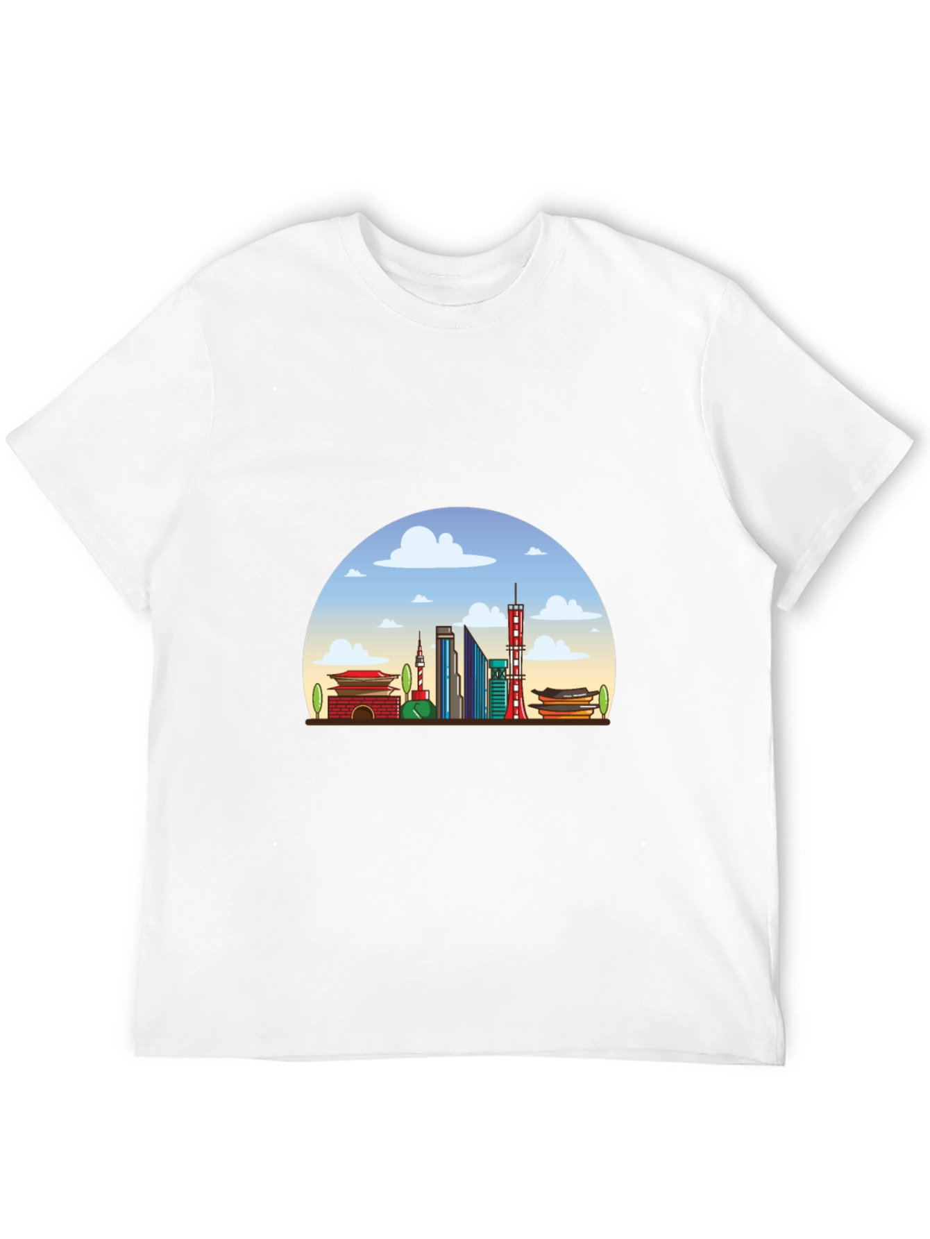 Seoul Skyline Graphic Tee - Black Cotton T-Shirt