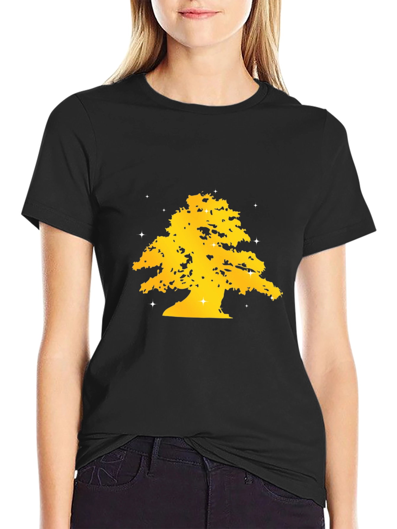 Golden Tree Graphic Black T-Shirt