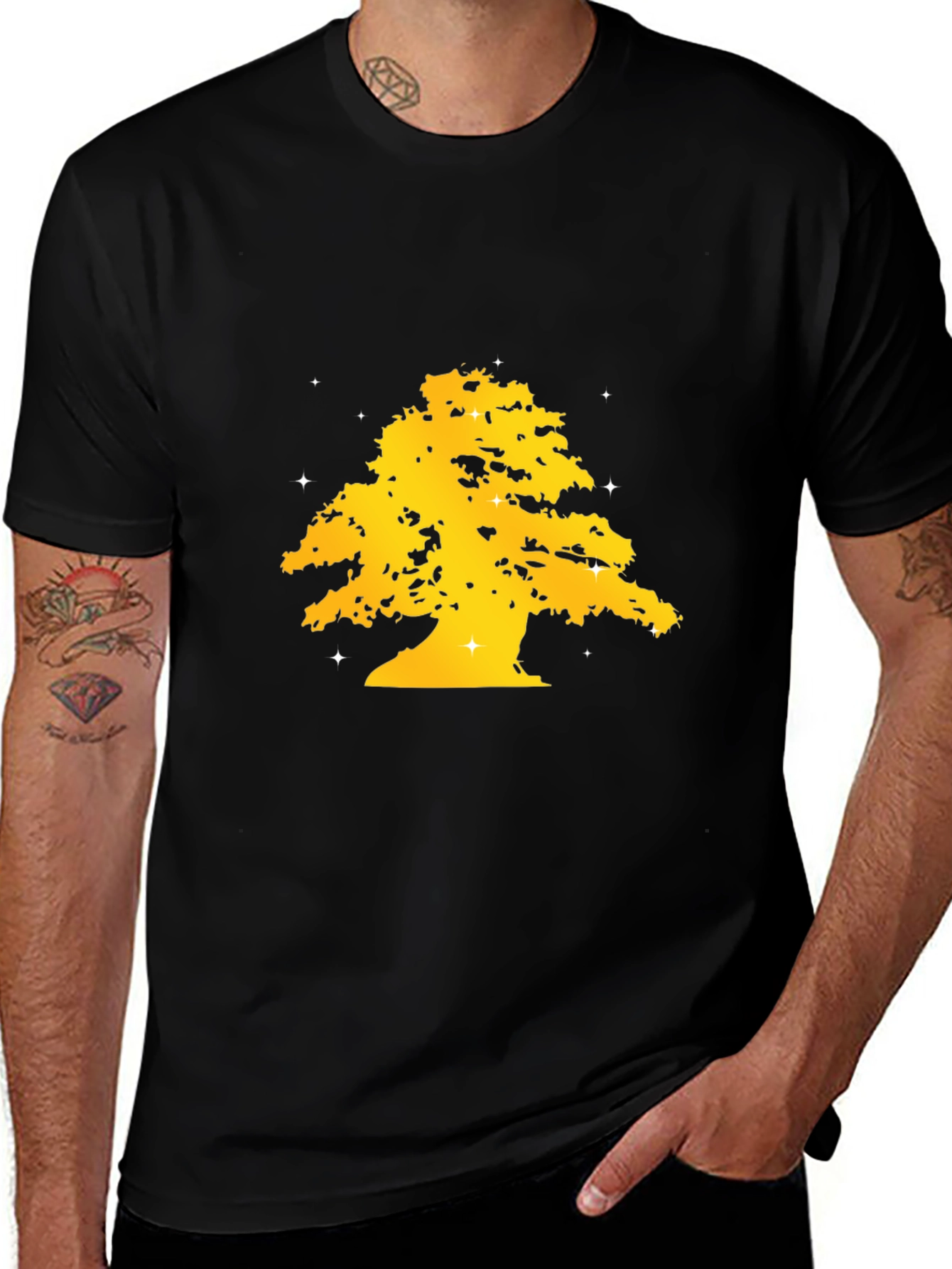 Golden Tree Graphic Black T-Shirt