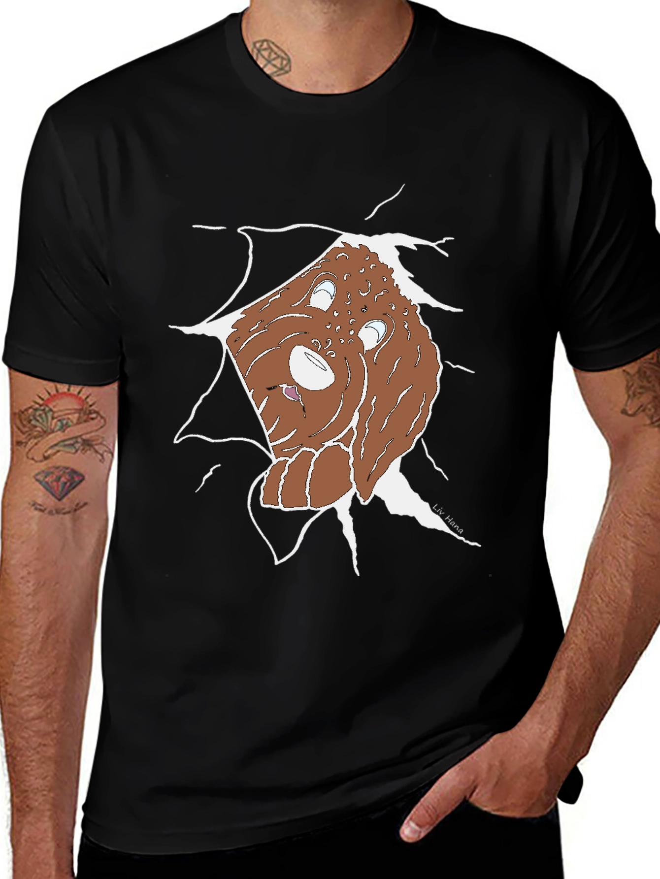 Ripped Dog Graphic Tee - Unique Cartoon Style