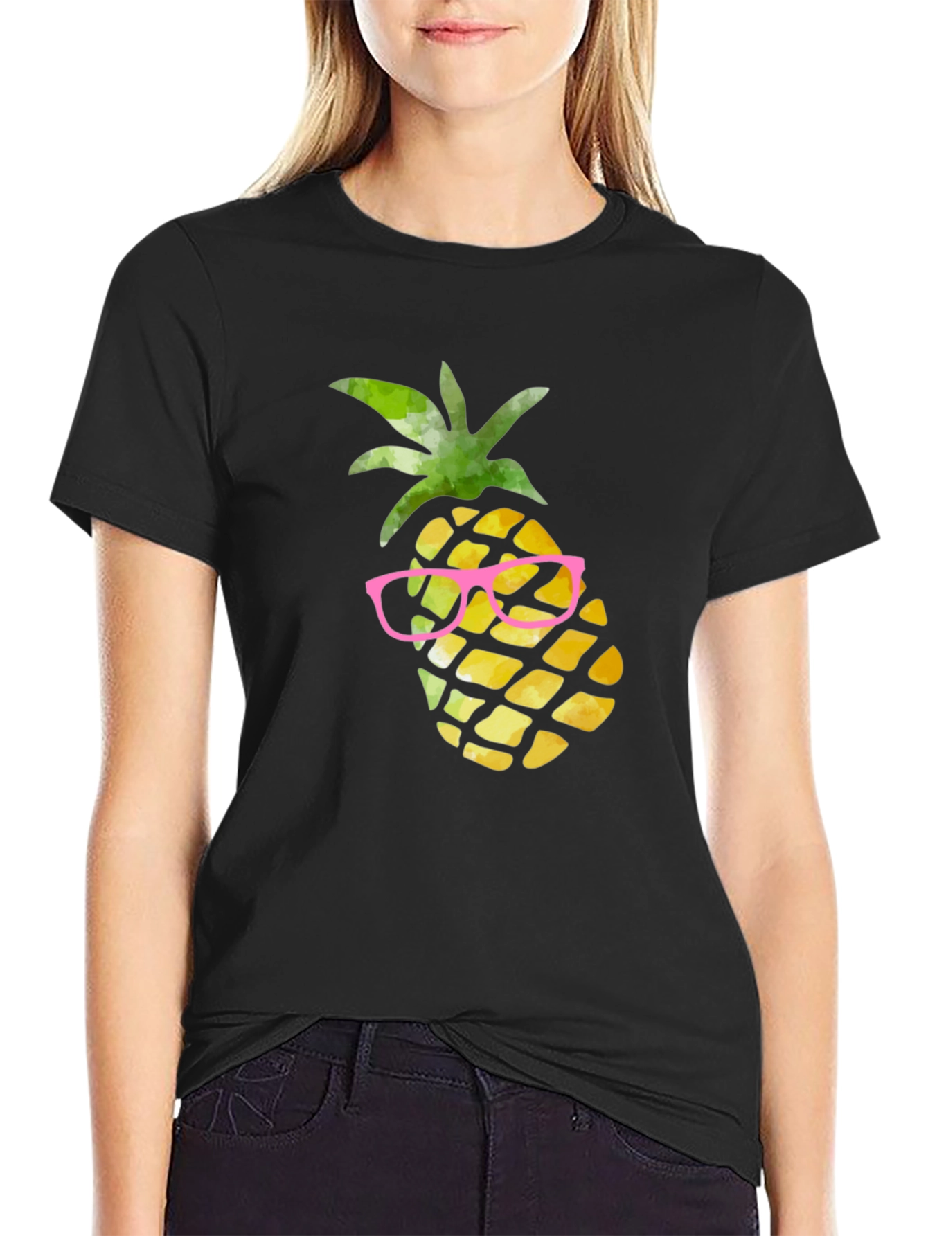 Pineapple in Glasses Graphic Tee - Black