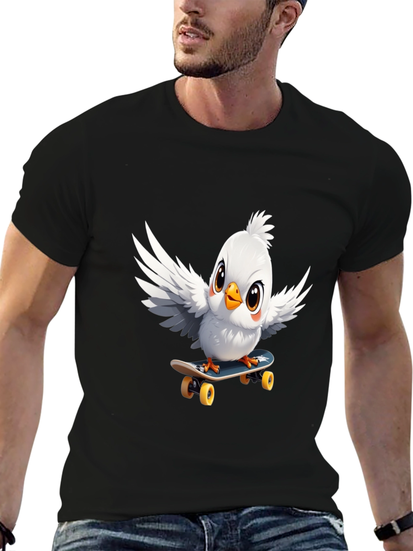Skateboarding Bird Graphic Tee - Cool Cotton T-Shirt