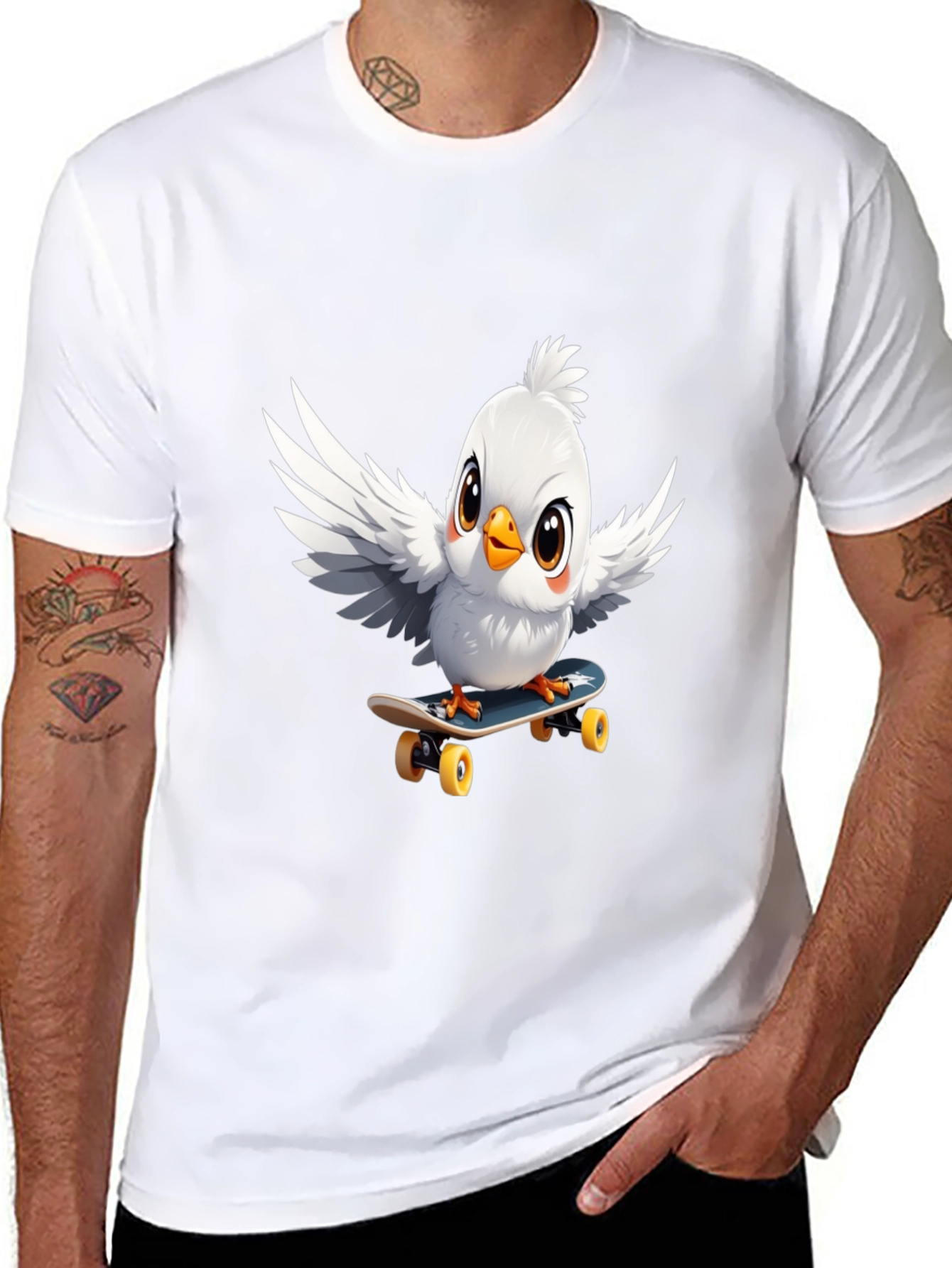 Skateboarding Bird Graphic Tee - Cool Cotton T-Shirt