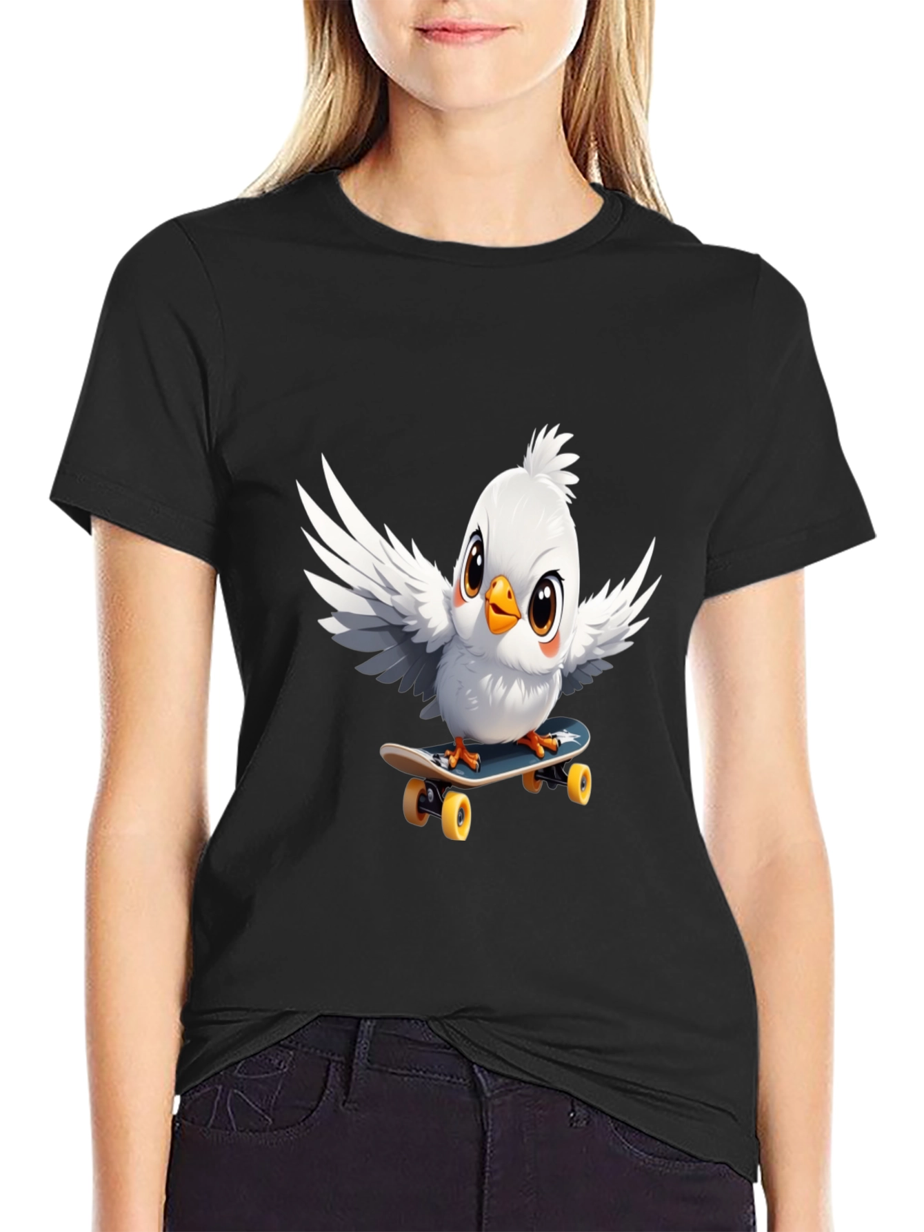 Skateboarding Bird Graphic Tee - Cool Cotton T-Shirt
