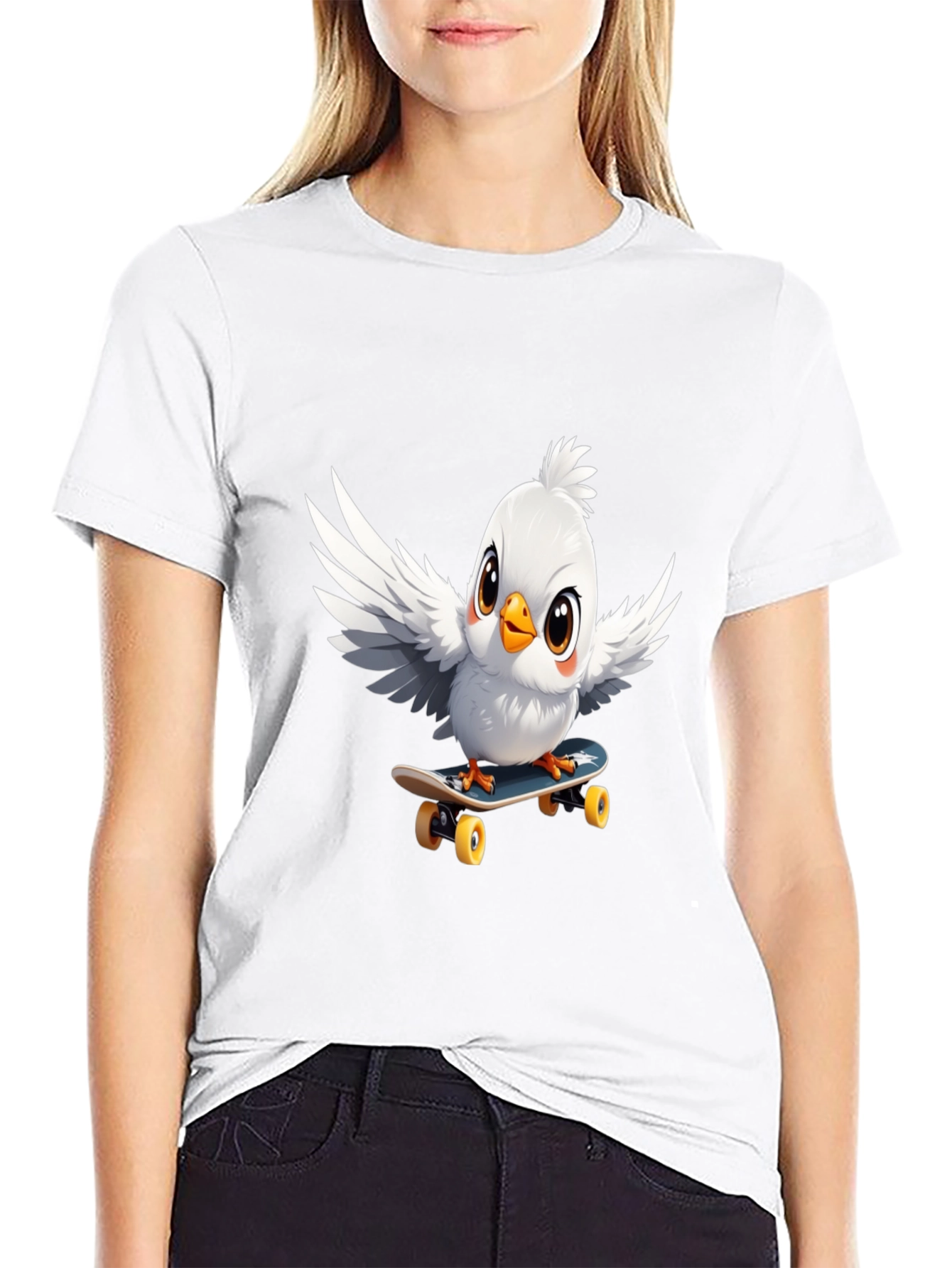 Skateboarding Bird Graphic Tee - Cool Cotton T-Shirt
