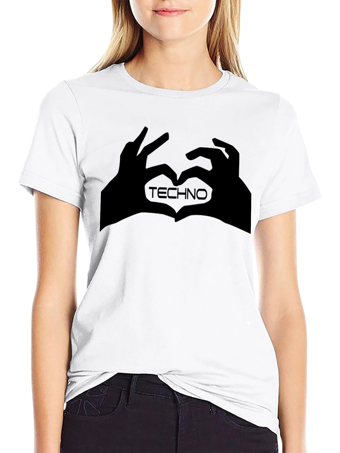Techno Music Heart Hands Graphic Tee