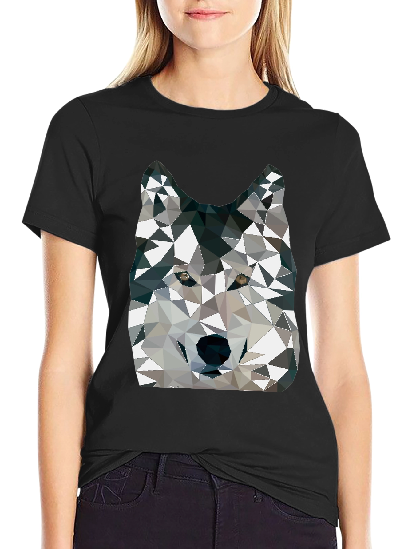 Geometric Wolf Graphic Print Crew Neck T-Shirt