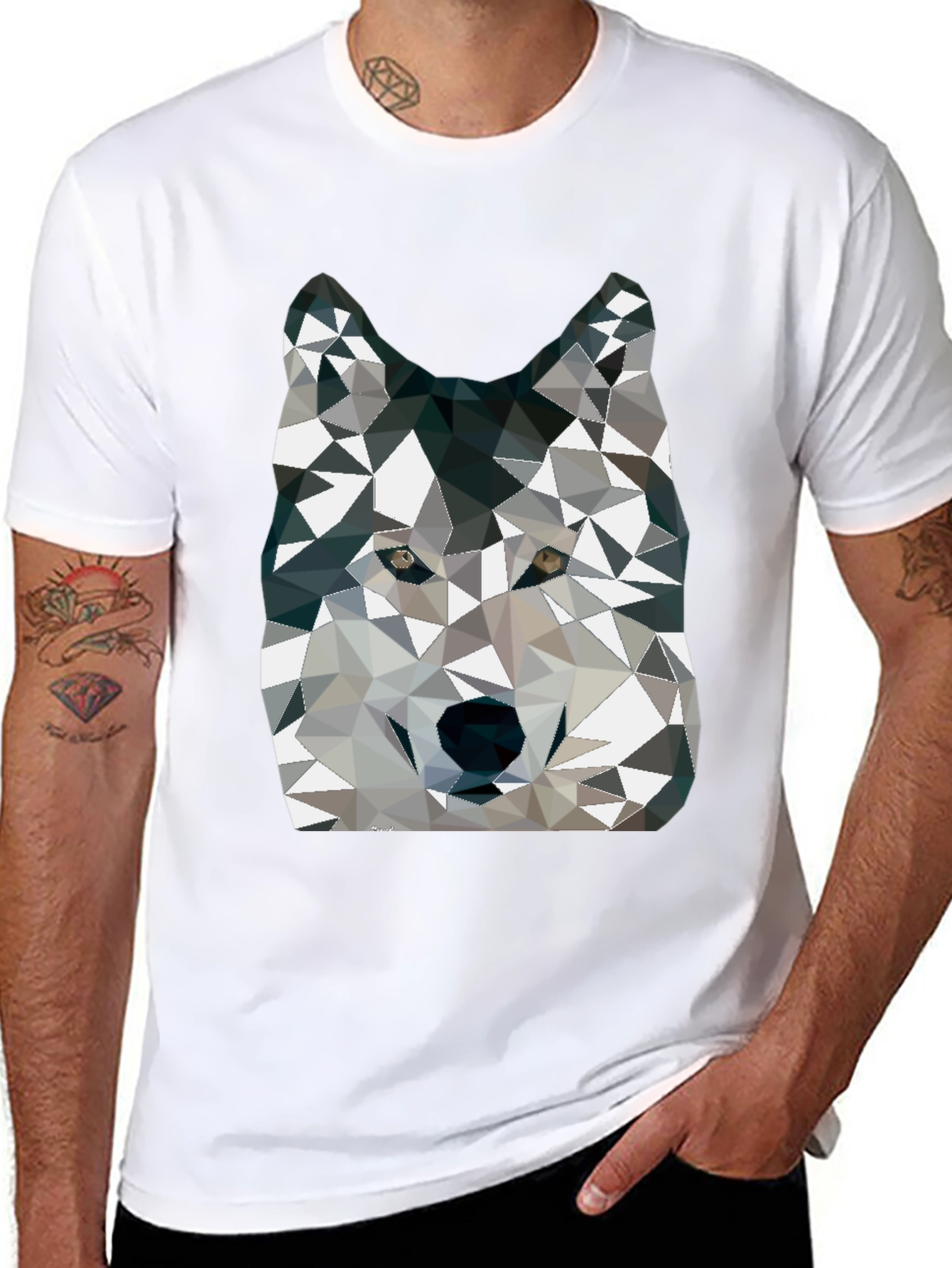 Geometric Wolf Graphic Print Crew Neck T-Shirt