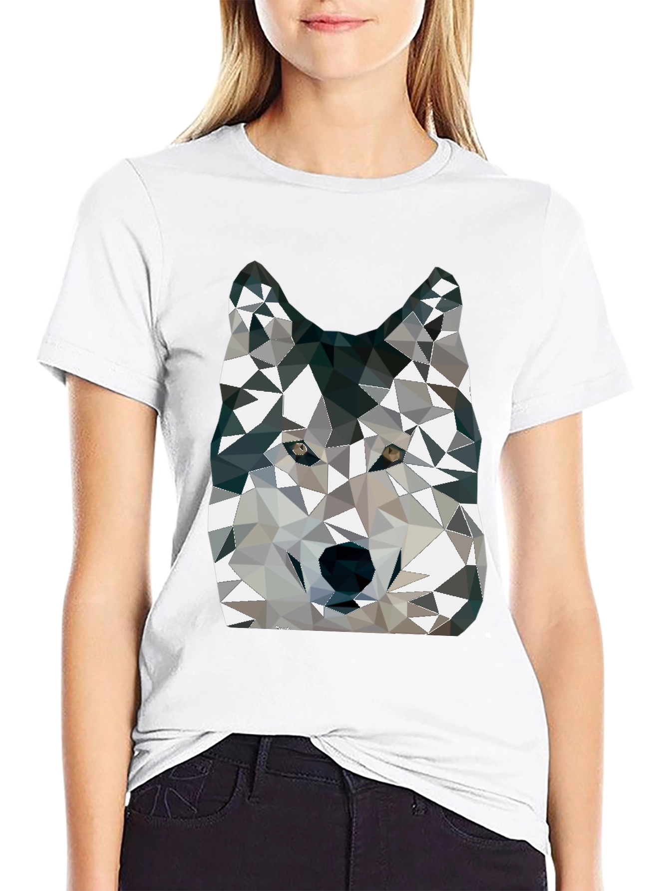 Geometric Wolf Graphic Print Crew Neck T-Shirt