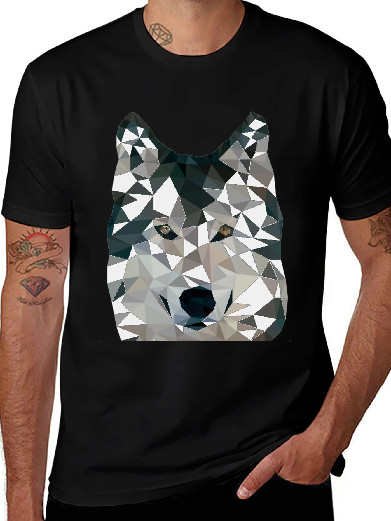 Geometric Wolf Graphic Print Crew Neck T-Shirt