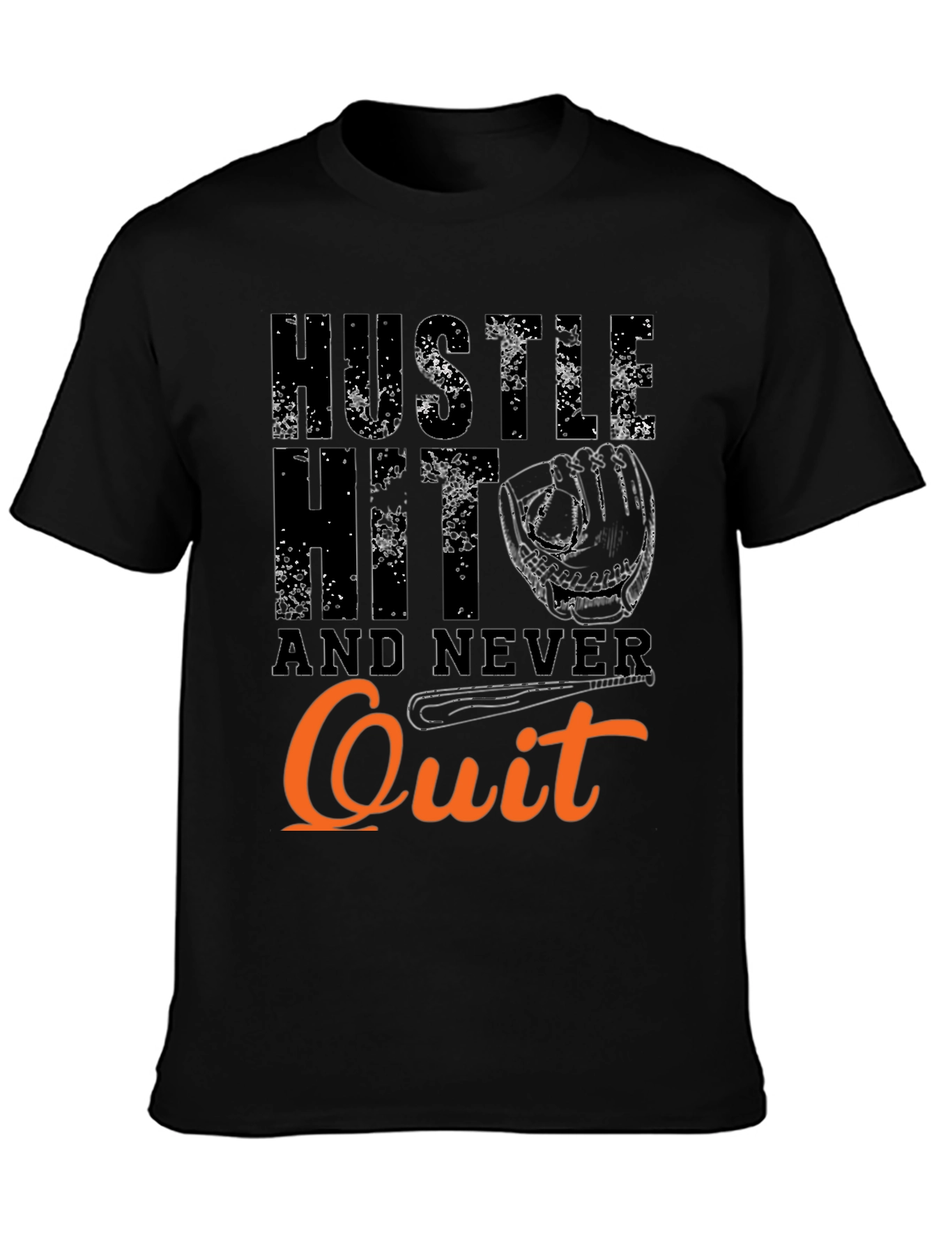Hustle Hit Never Quit Baseball T-Shirt
