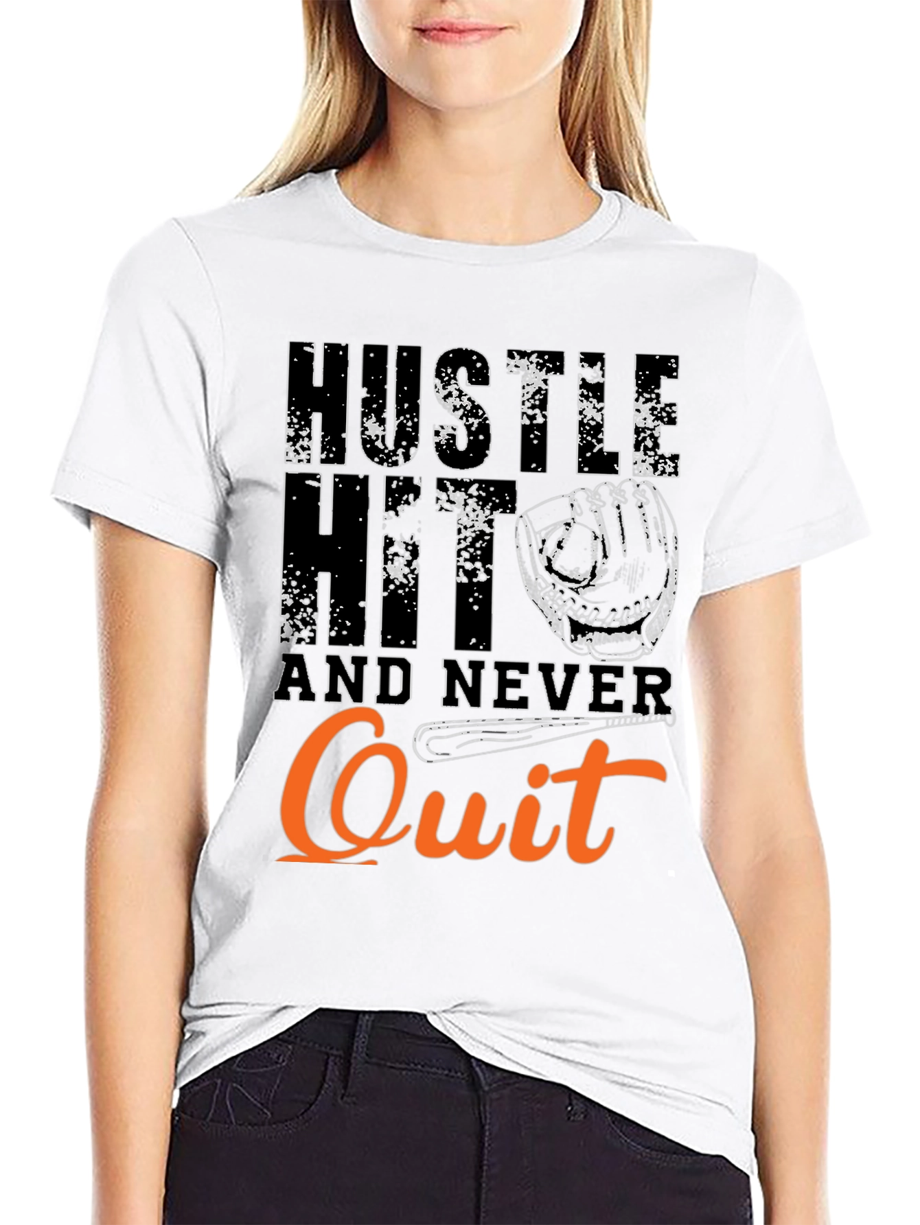 Hustle Hit Never Quit Baseball T-Shirt