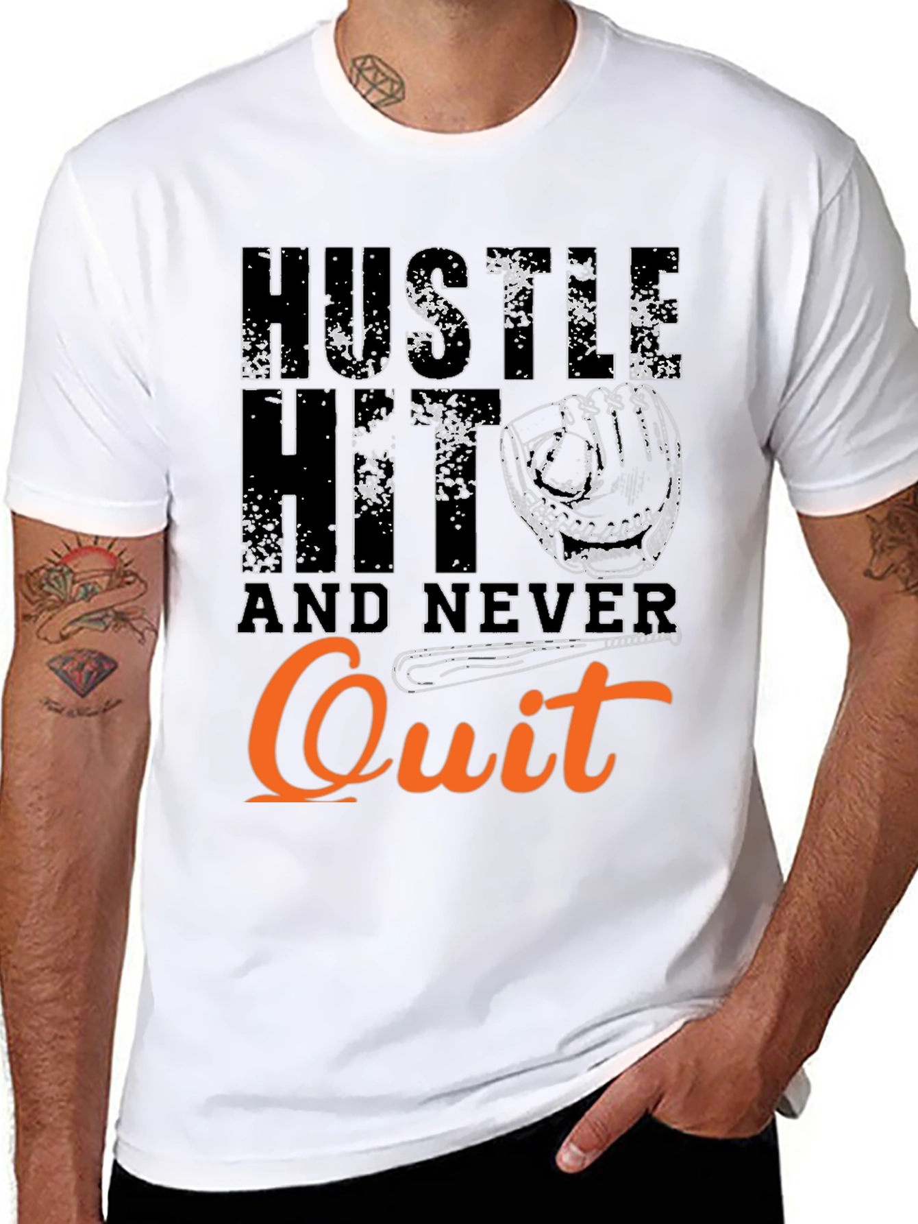 Hustle Hit Never Quit Baseball T-Shirt