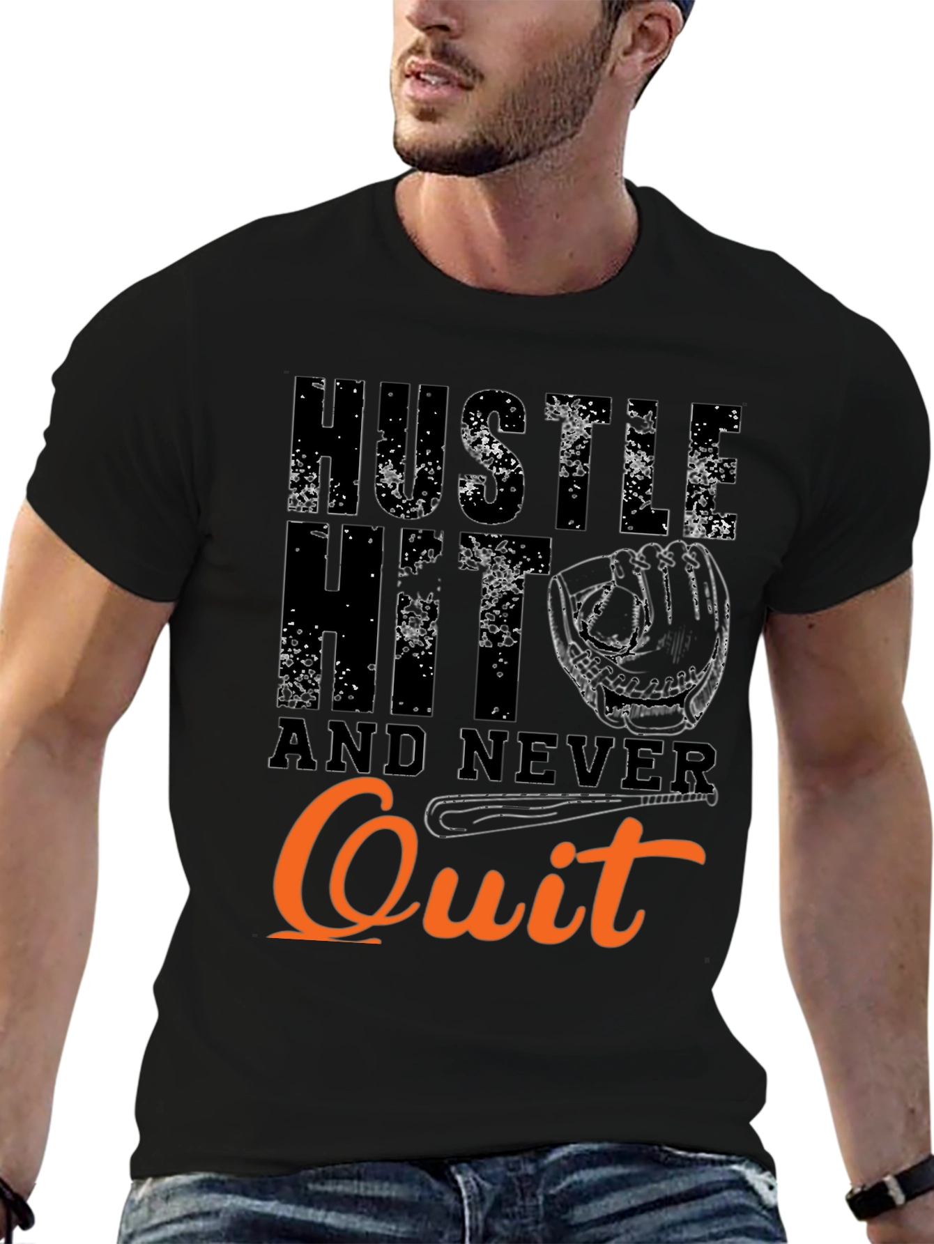 Hustle Hit Never Quit Baseball T-Shirt