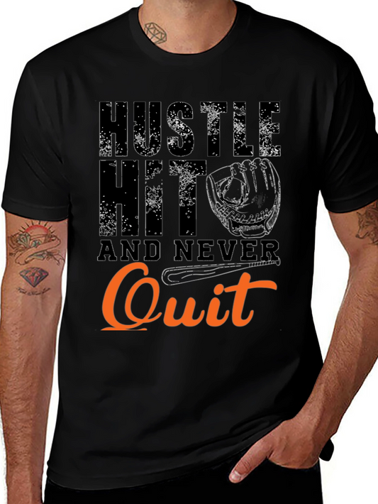 Hustle Hit Never Quit Baseball T-Shirt