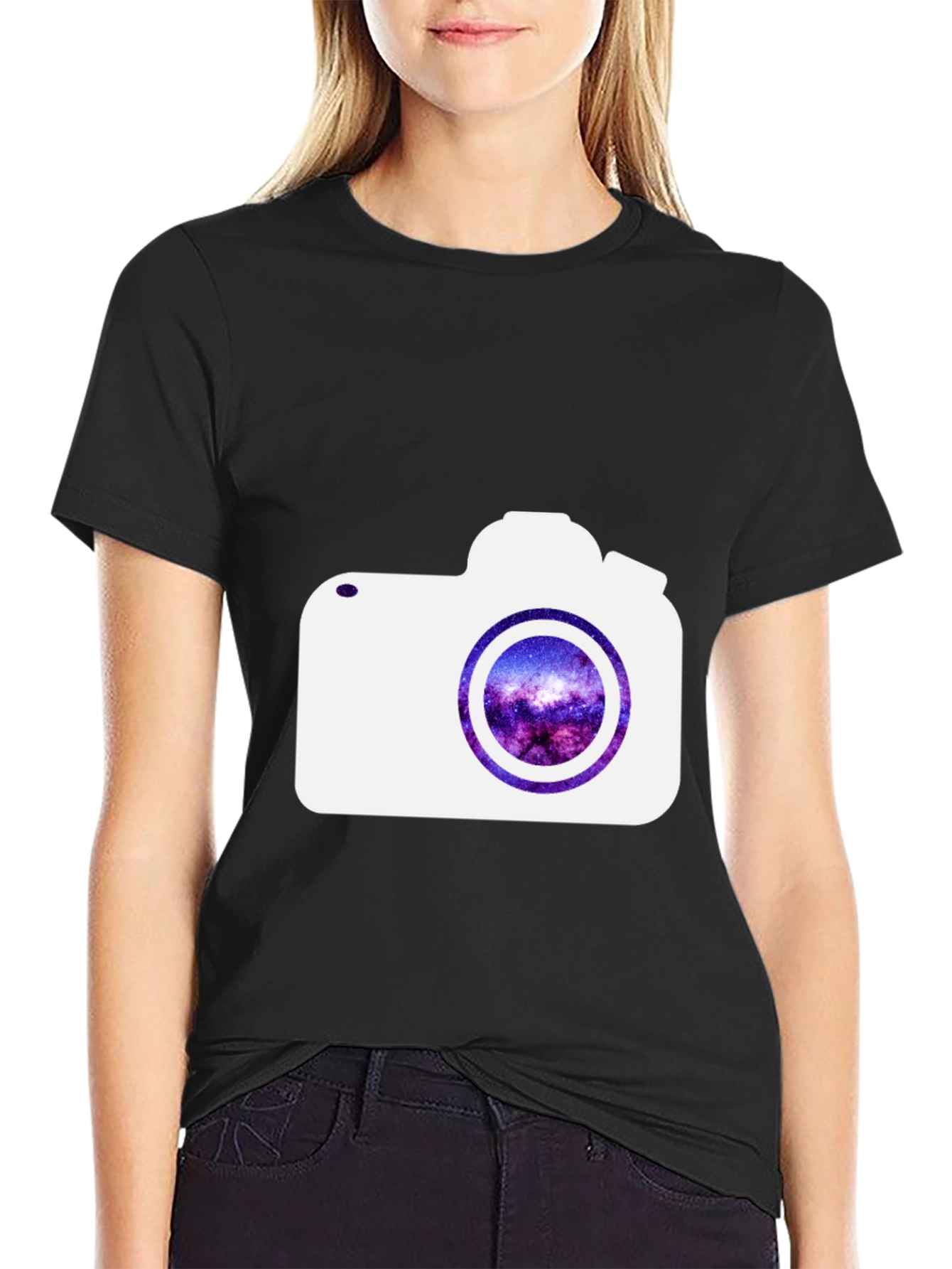 Camera Galaxy Graphic Print T-Shirt