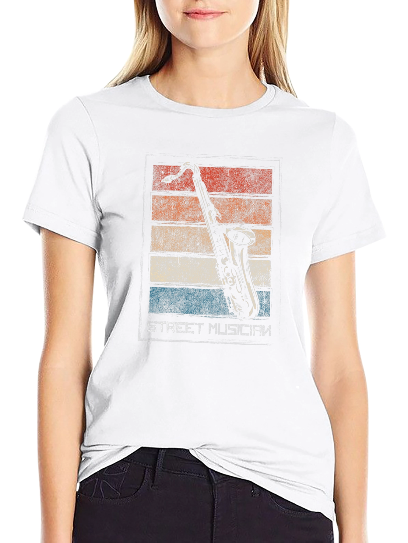 Retro Street Musician Saxophone Black T-Shirt