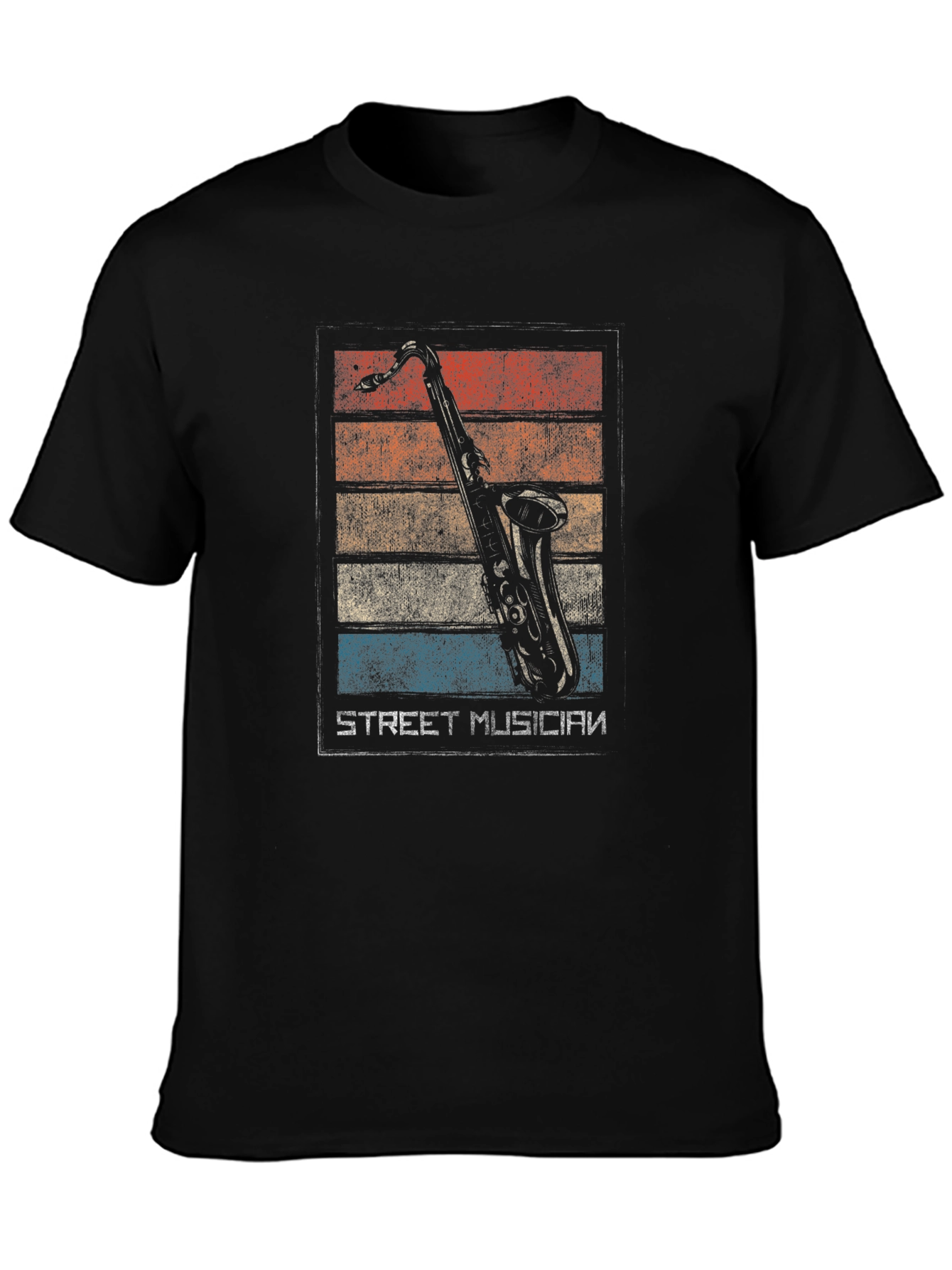 Retro Street Musician Saxophone Black T-Shirt