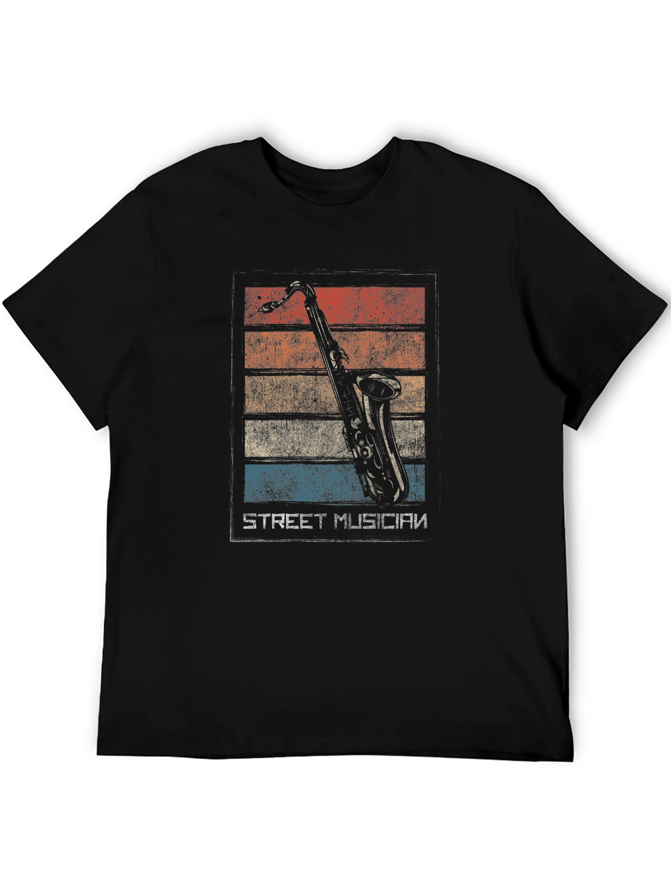 Retro Street Musician Saxophone Black T-Shirt