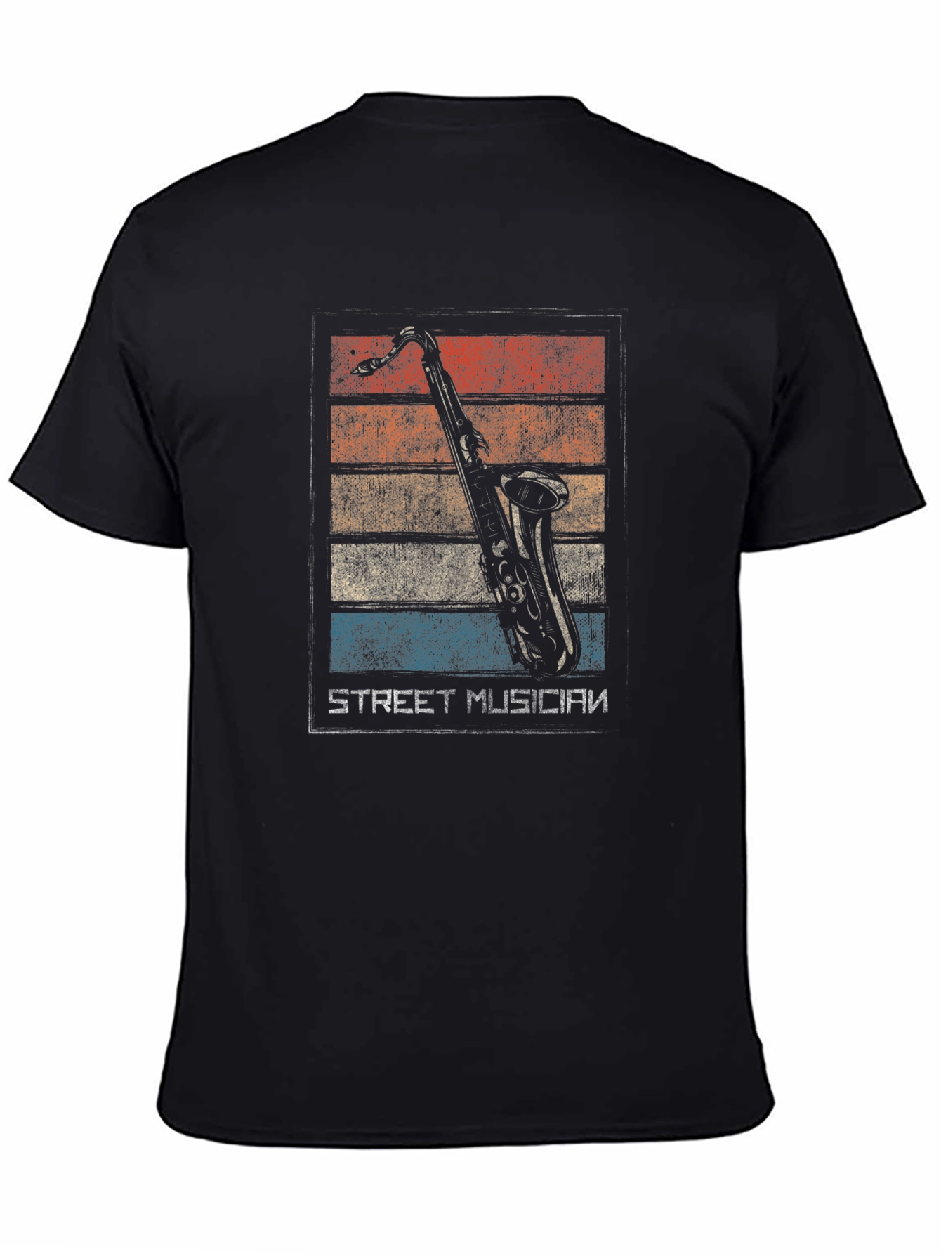 Retro Street Musician Saxophone Black T-Shirt
