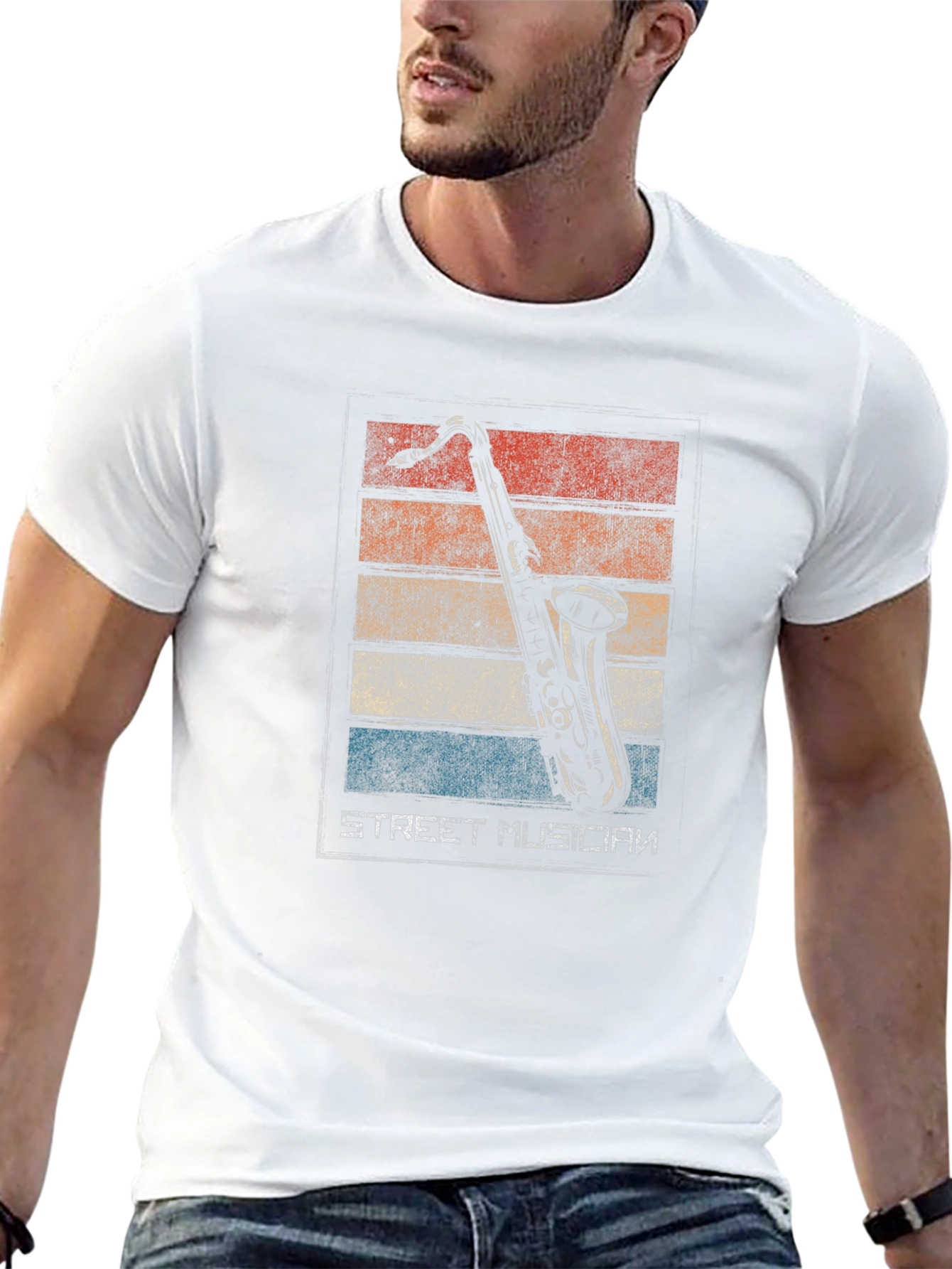 Retro Street Musician Saxophone Black T-Shirt