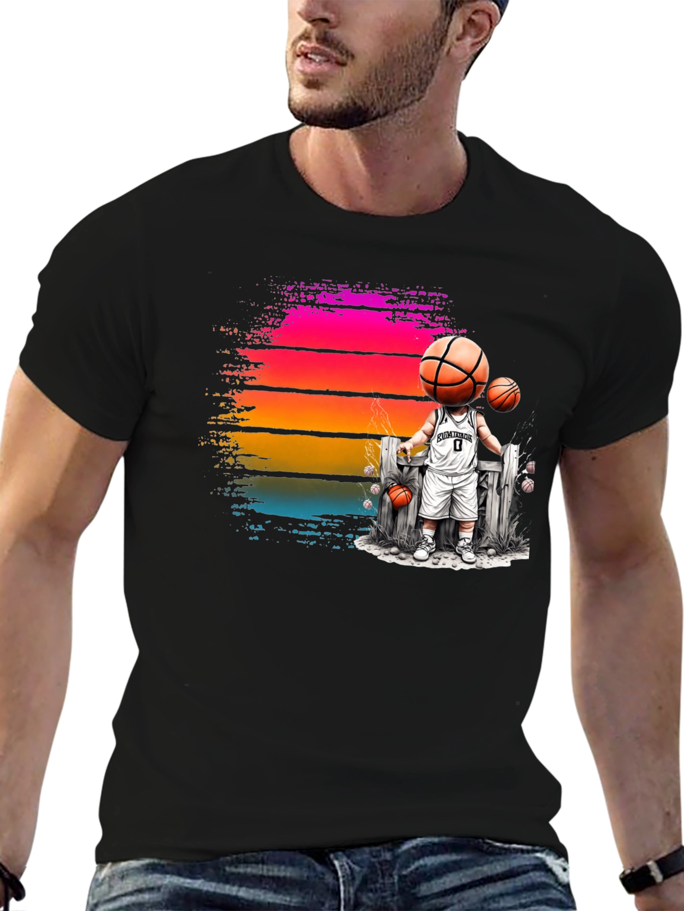 Basketball Head Character Graphic T-Shirt
