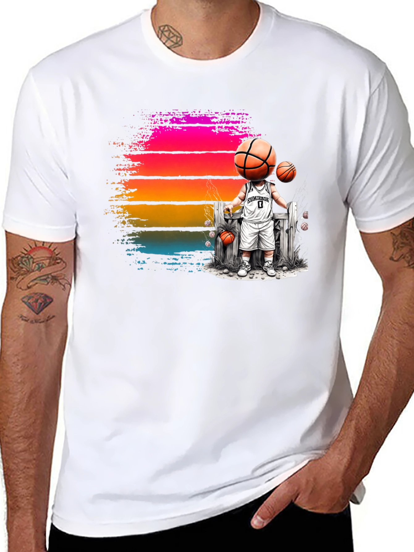 Basketball Head Character Graphic T-Shirt