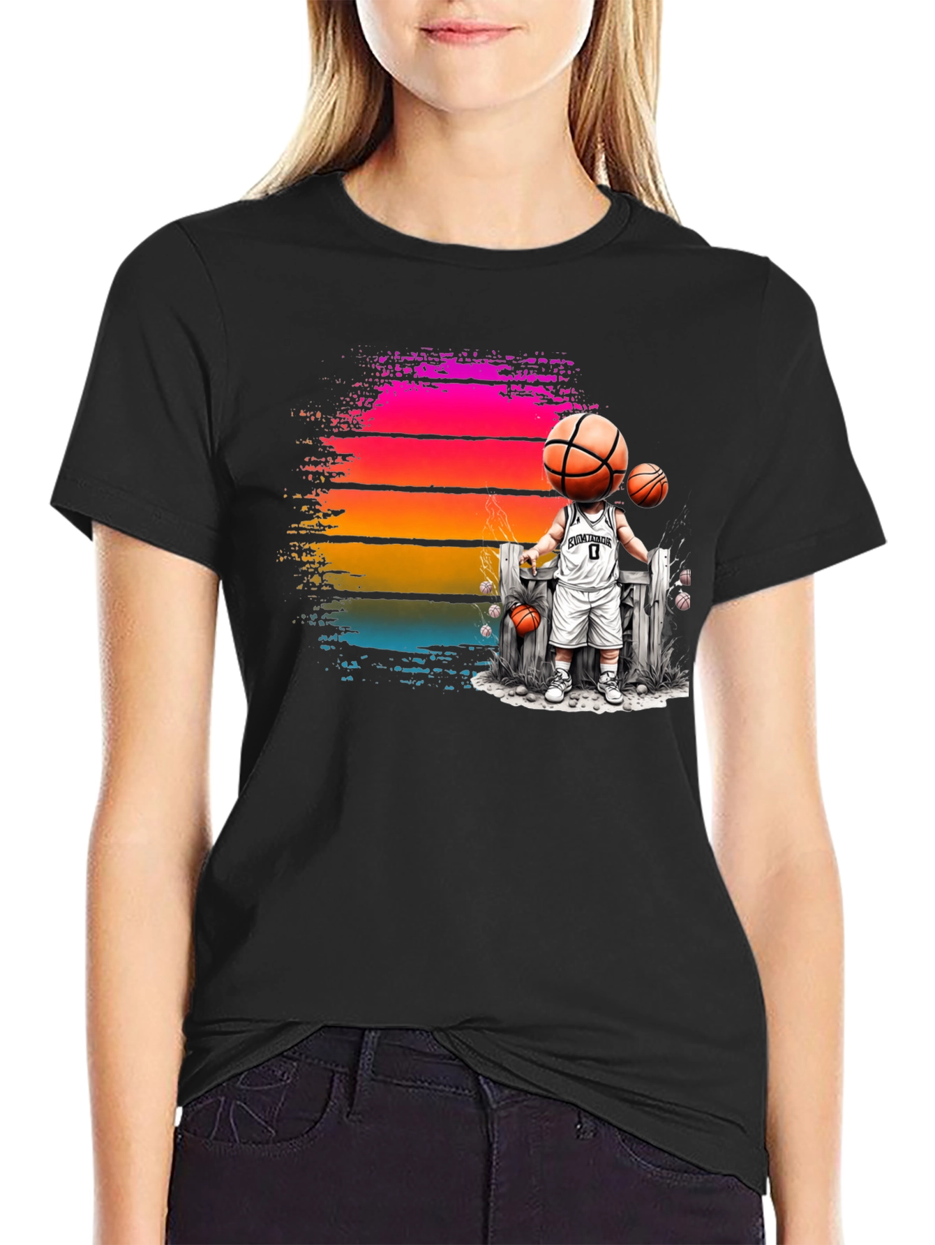 Basketball Head Character Graphic T-Shirt