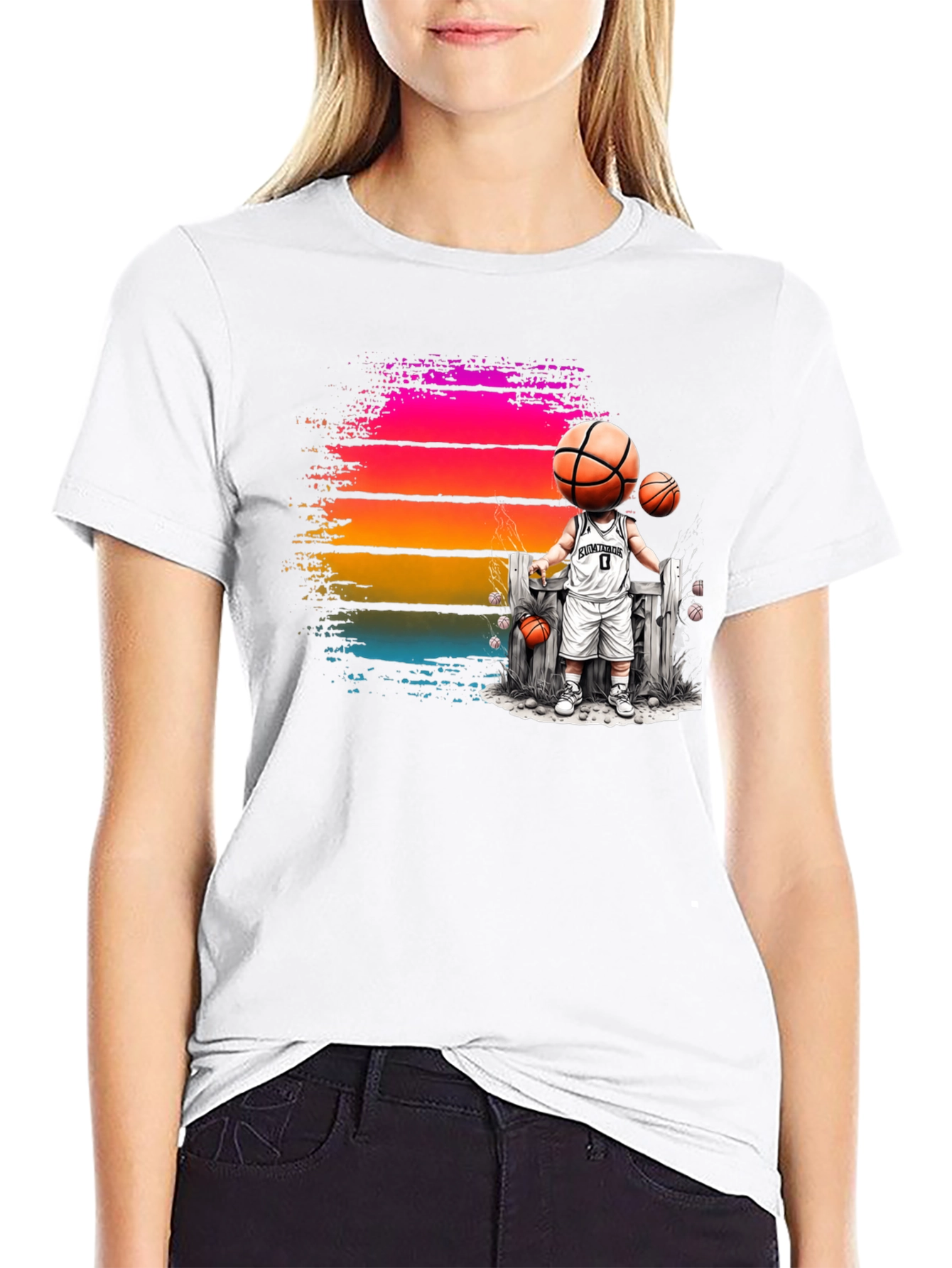 Basketball Head Character Graphic T-Shirt