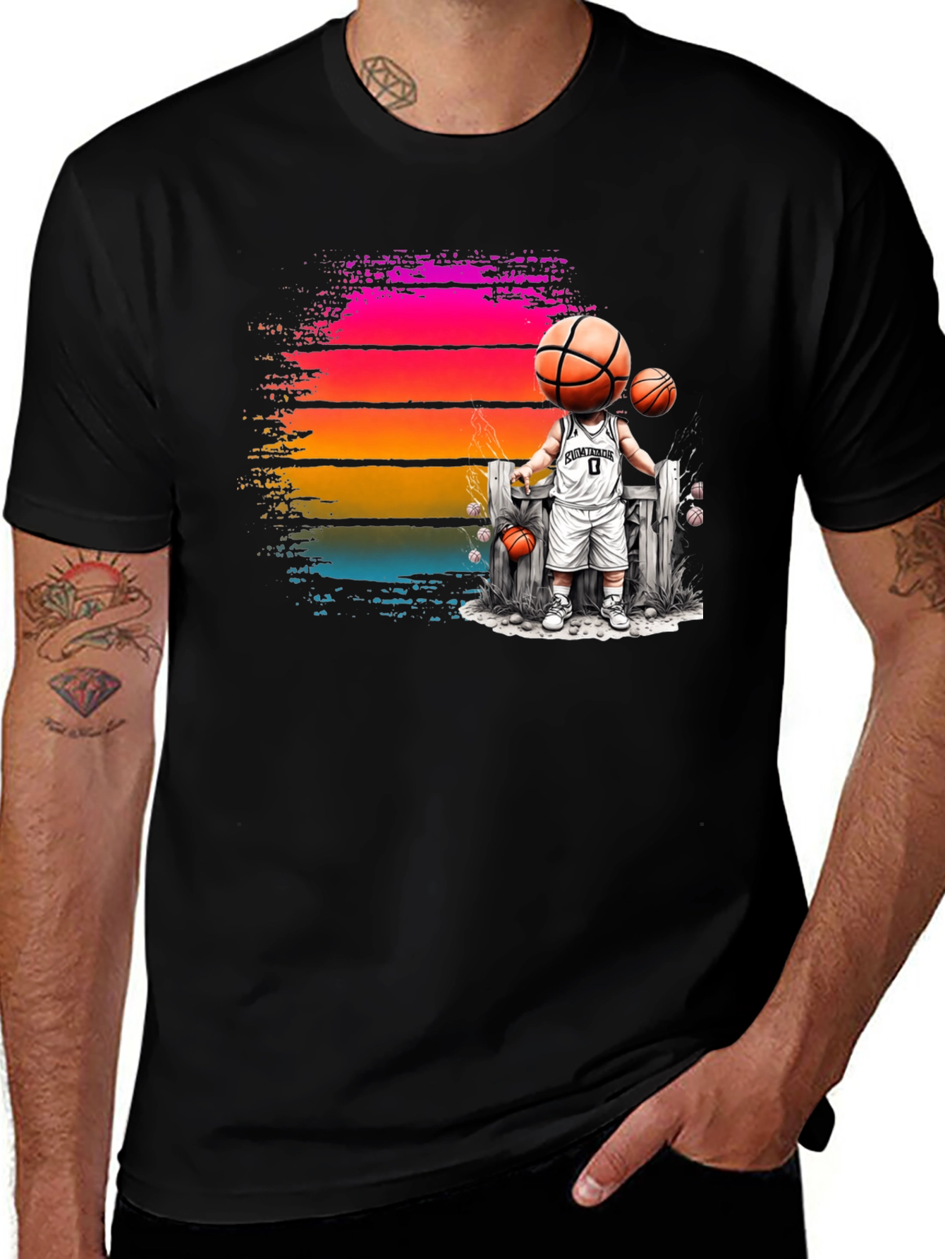 Basketball Head Character Graphic T-Shirt