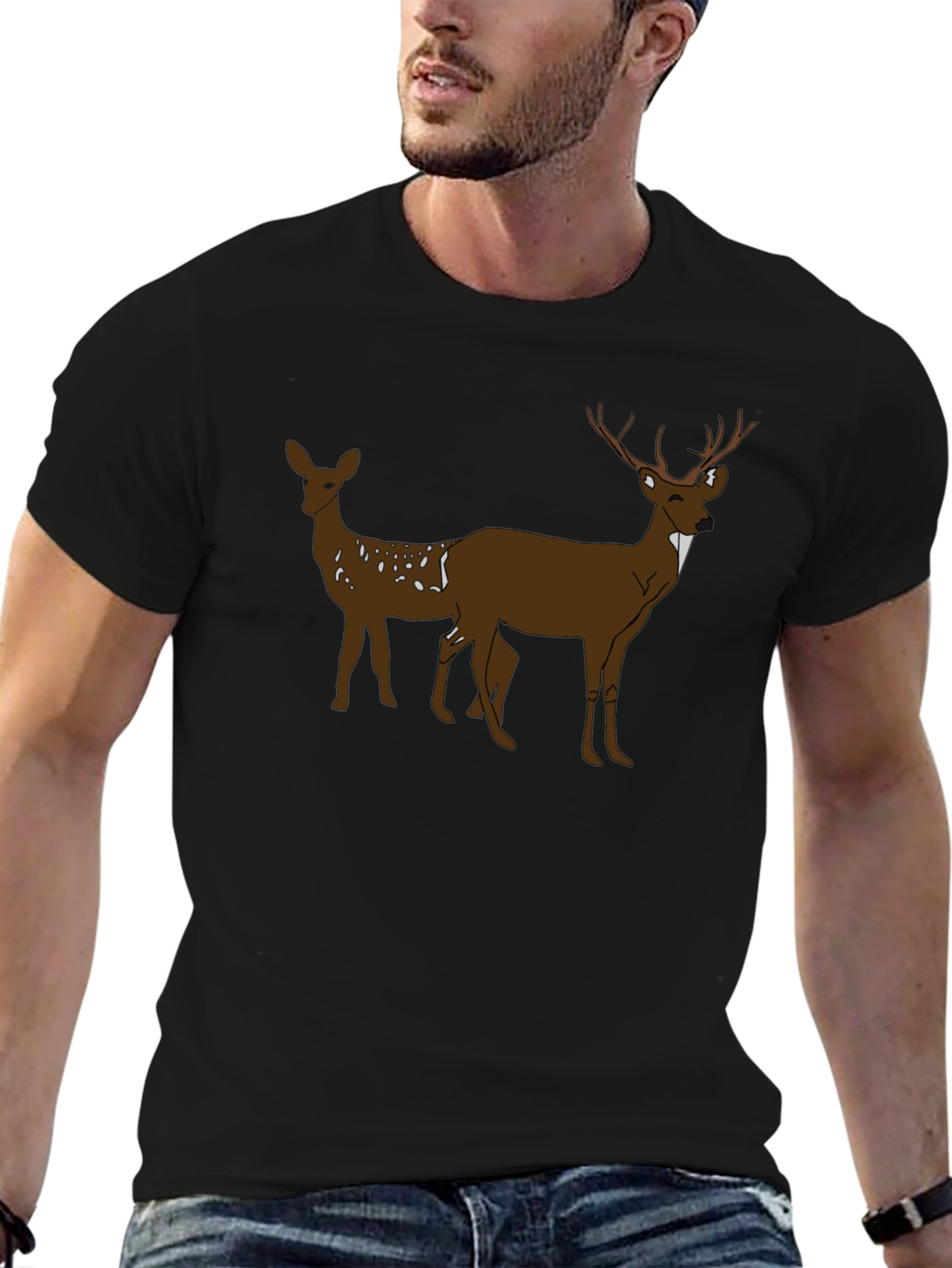 Deer Graphic Black T-Shirt - Mens Casual Tee