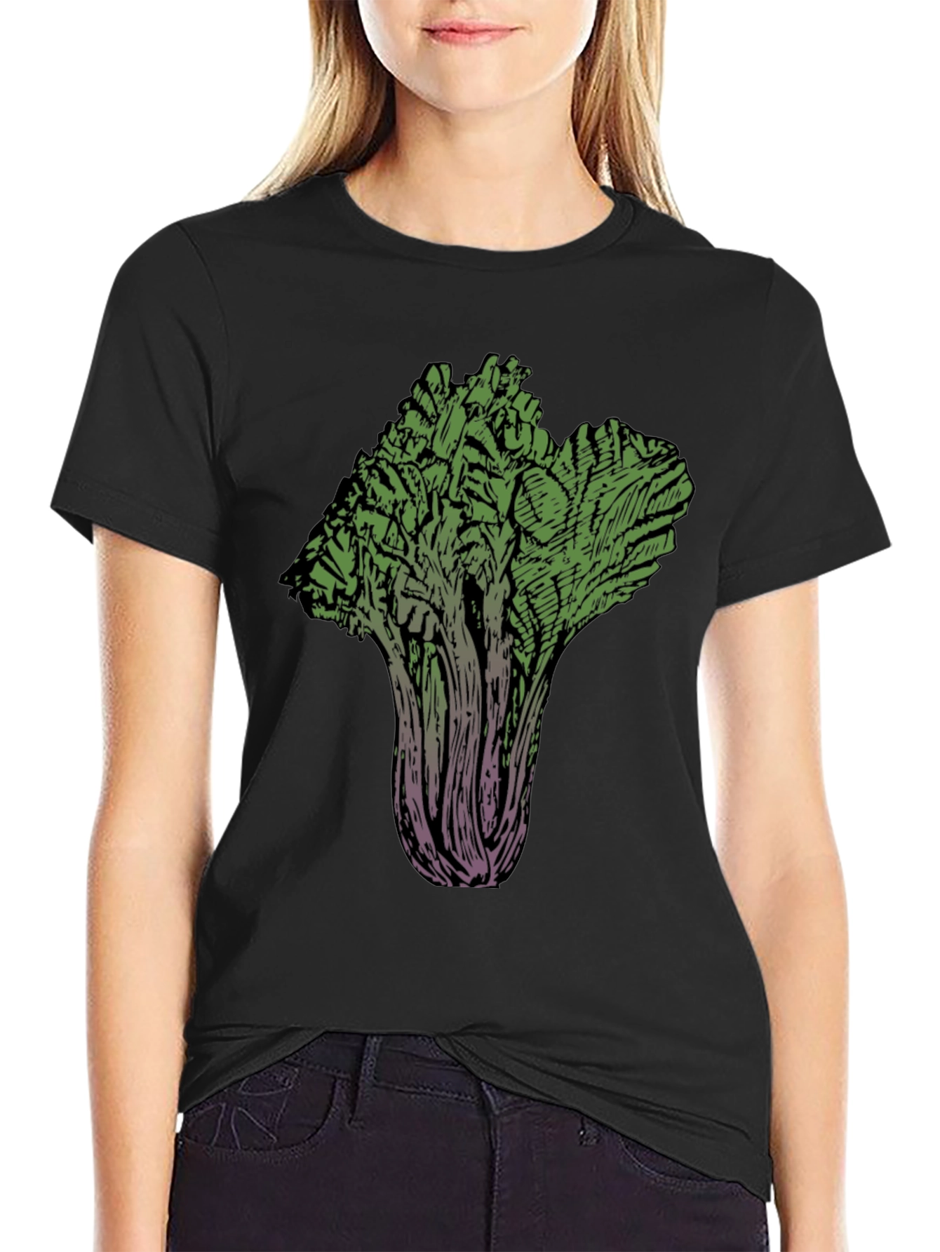 Unique Vegetable Art Tee - Black Cotton Blend