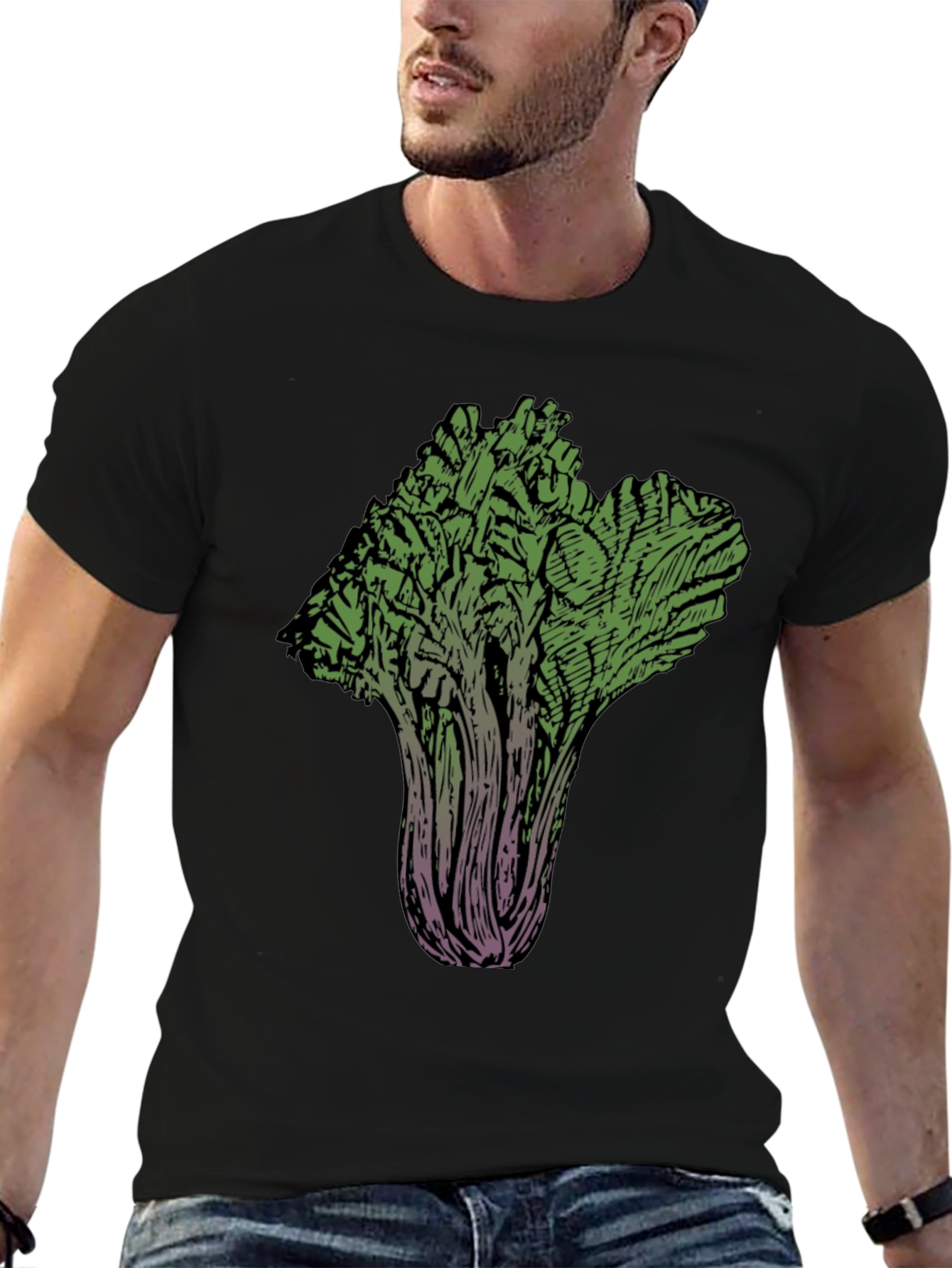Unique Vegetable Art Tee - Black Cotton Blend