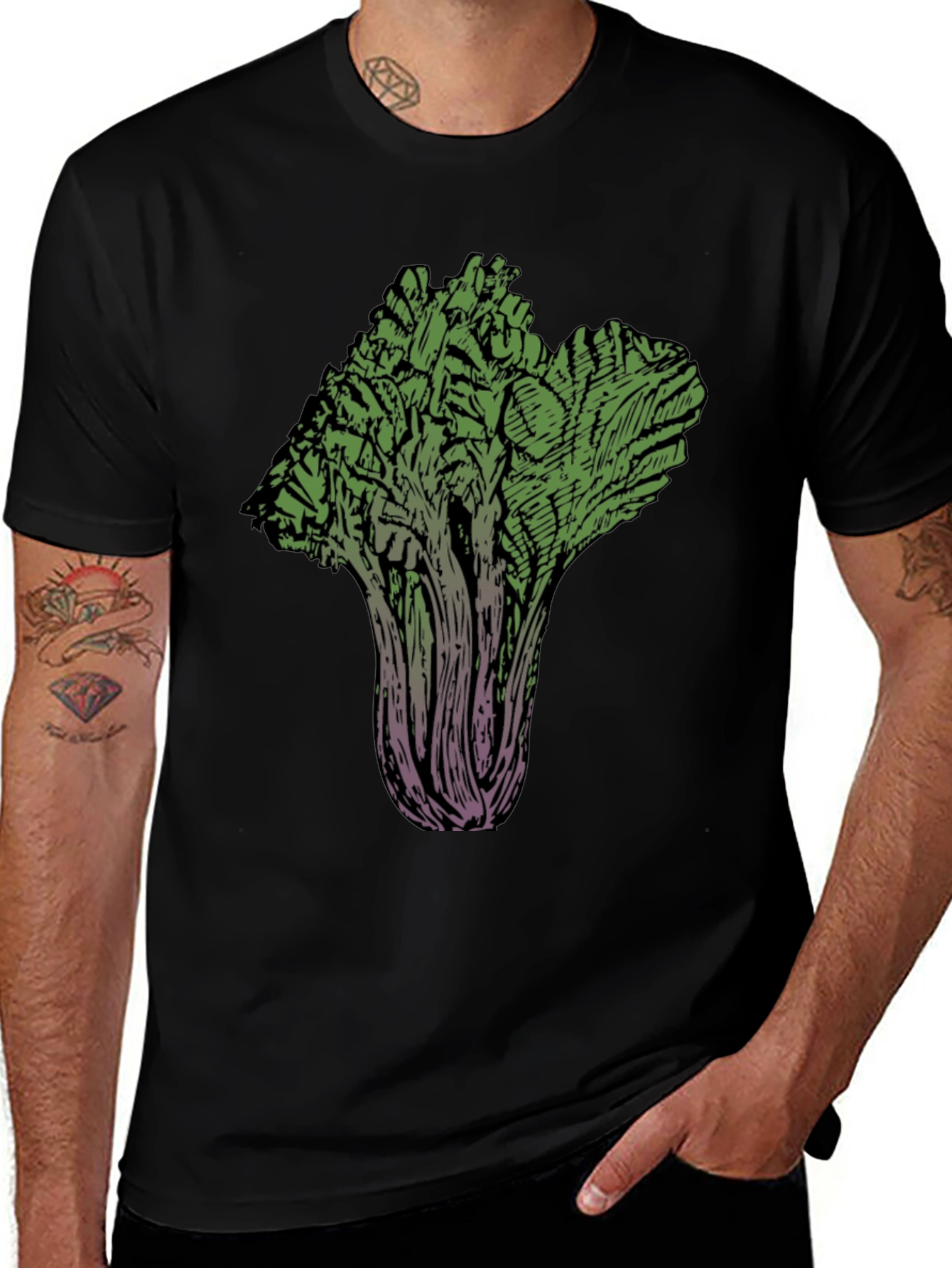 Unique Vegetable Art Tee - Black Cotton Blend