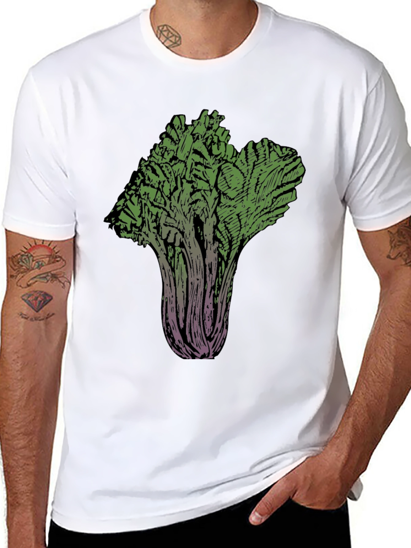 Unique Vegetable Art Tee - Black Cotton Blend