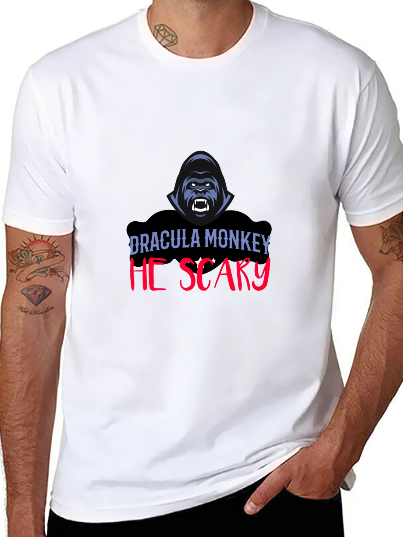 Dracula Monkey He Scary Graphic T-Shirt