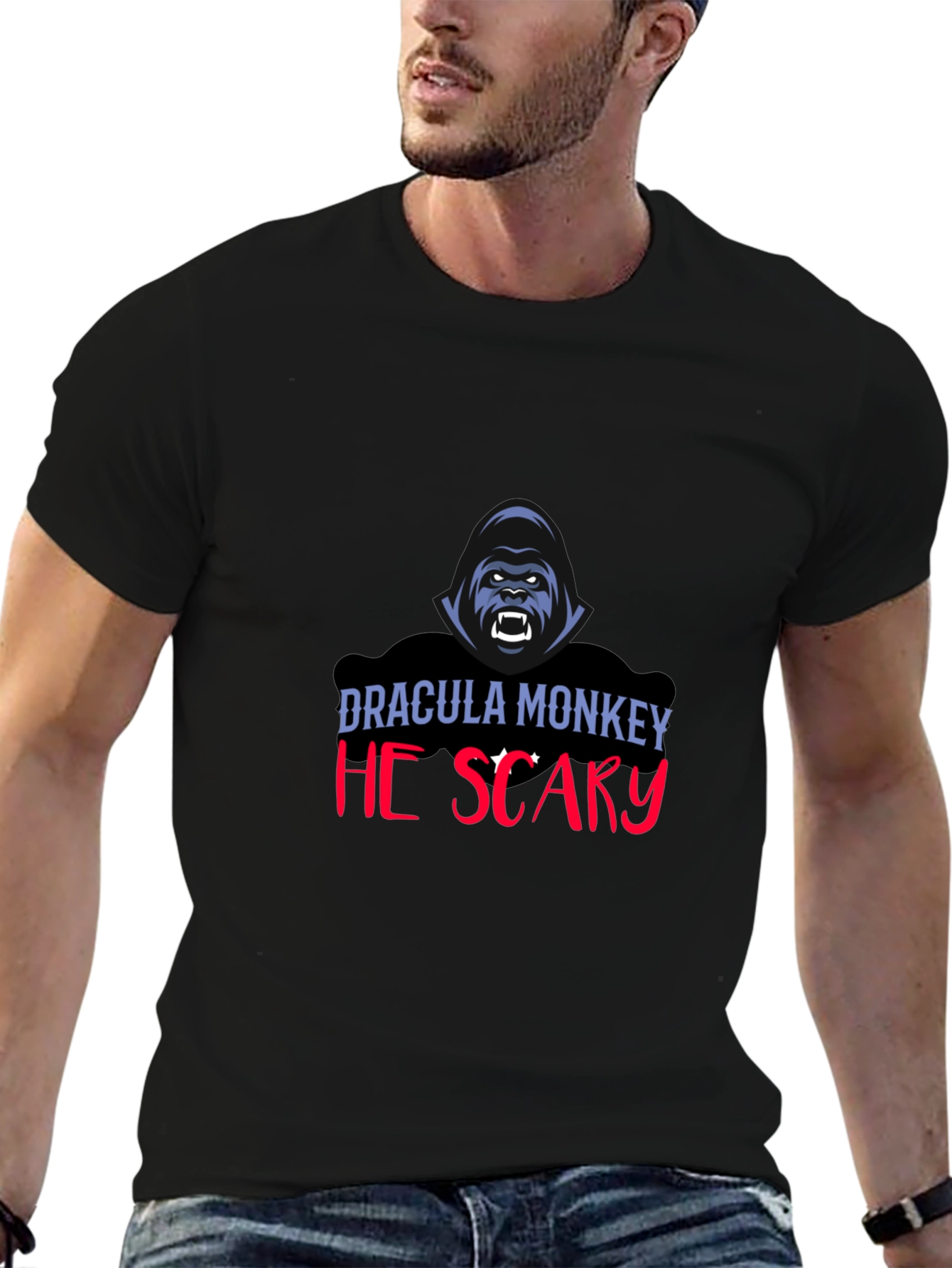 Dracula Monkey He Scary Graphic T-Shirt
