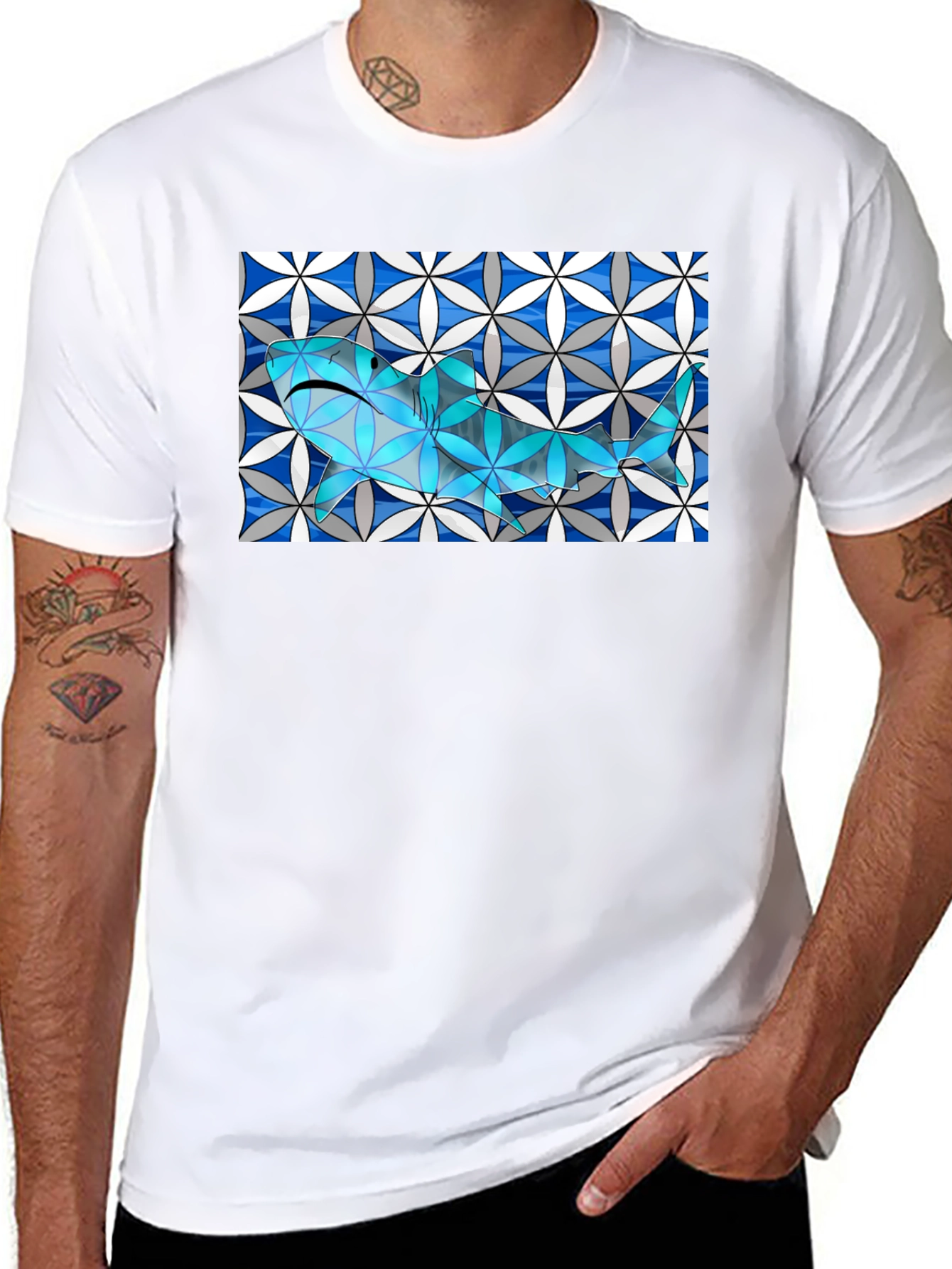 Abstract Shark Graphic Tee - Stylish & Unique