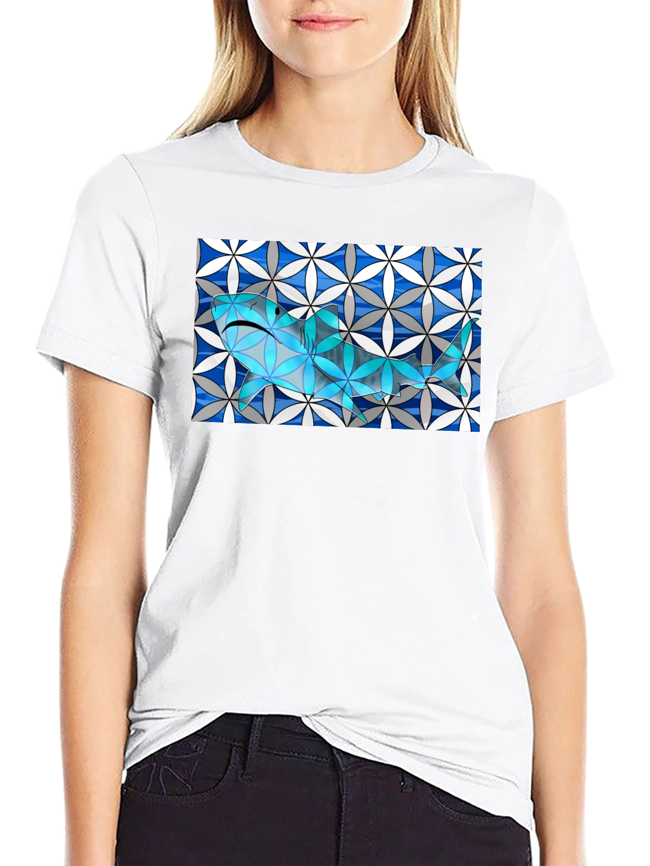 Abstract Shark Graphic Tee - Stylish & Unique