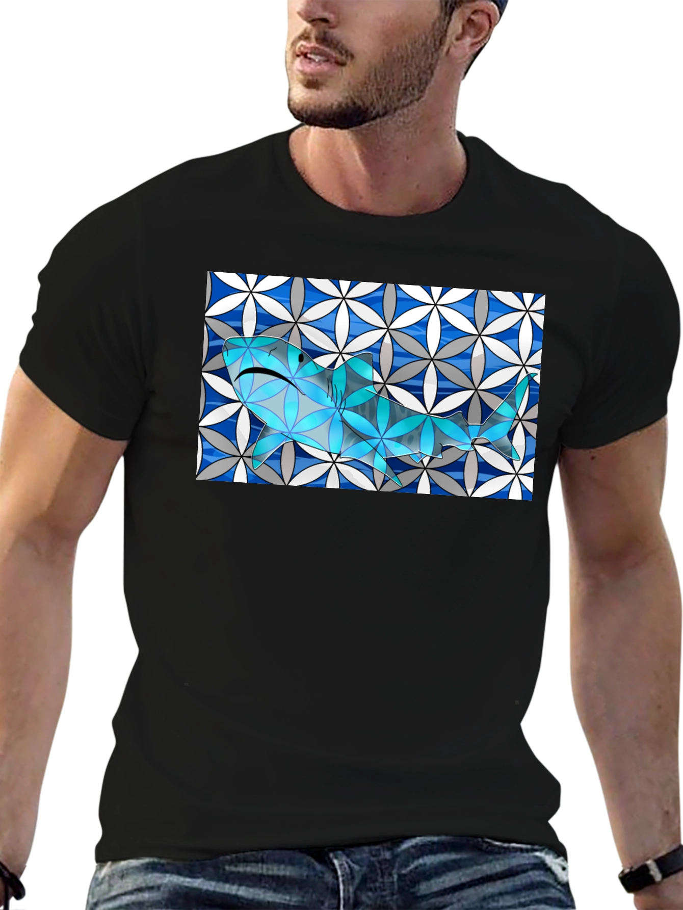 Abstract Shark Graphic Tee - Stylish & Unique